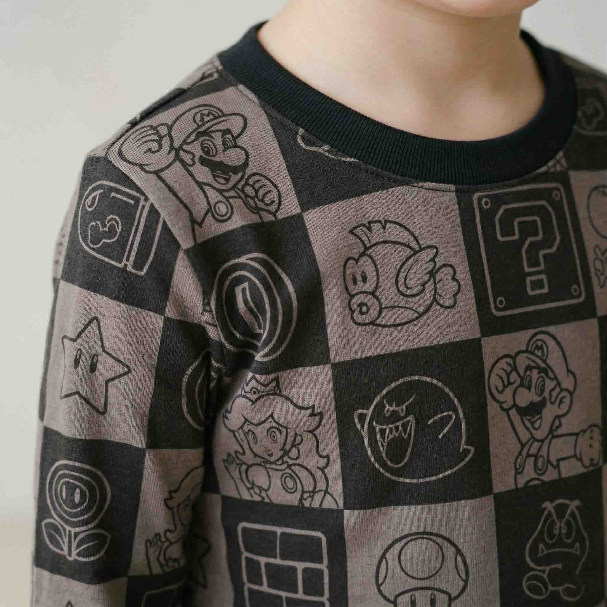 Super Mario Boys Full Sleeves Pajama Set - Black & Grey