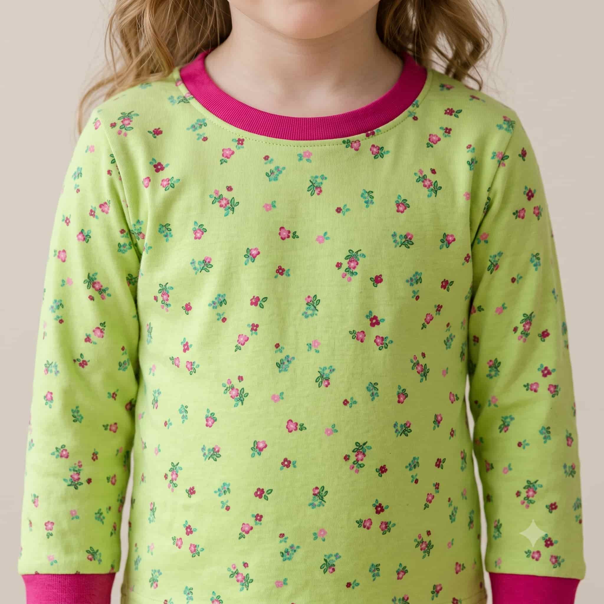 Rabbit Girls Full Sleeves Pajama Set - Lime Green