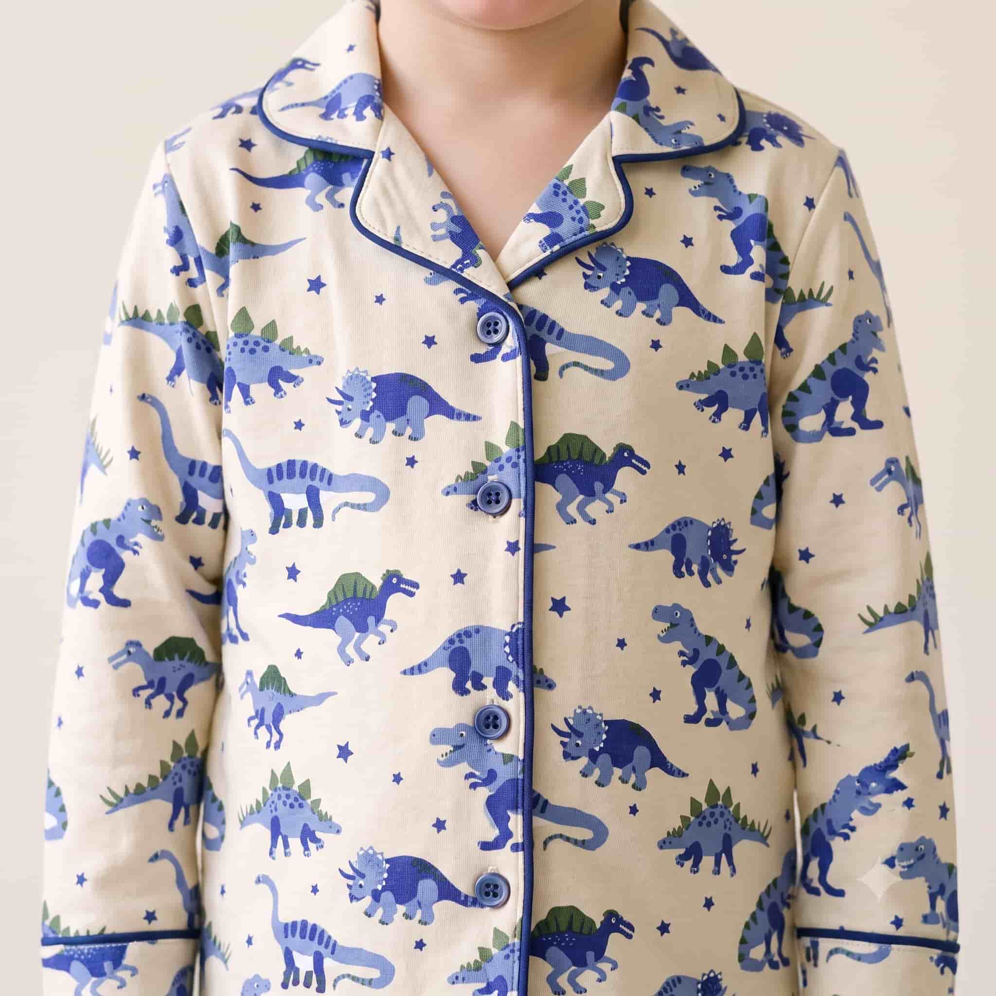 Dinasour Dreams Boys Full Sleeves Pajama Set - Cream