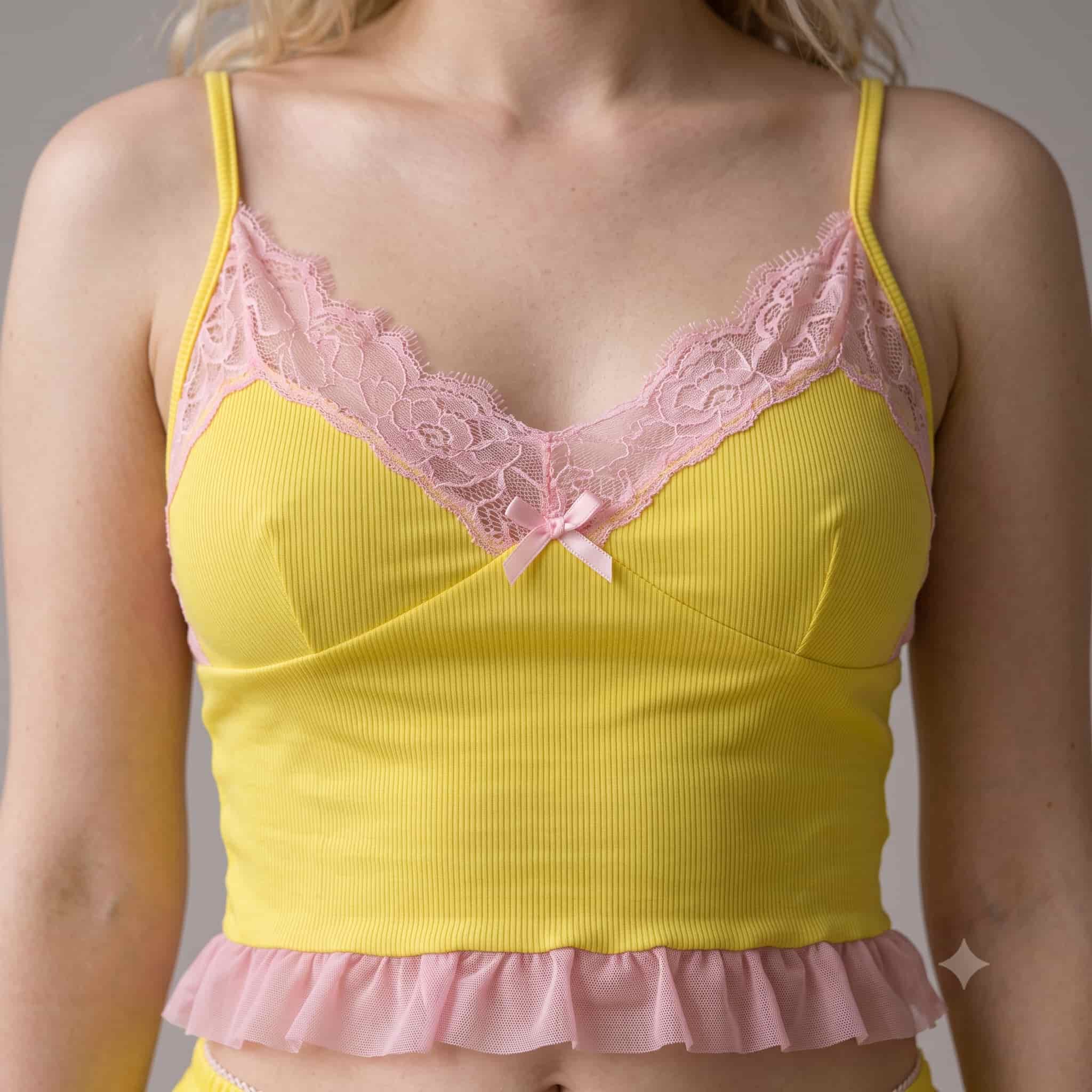 Lemon Lace Women Cami Short set - Yellow & Pink