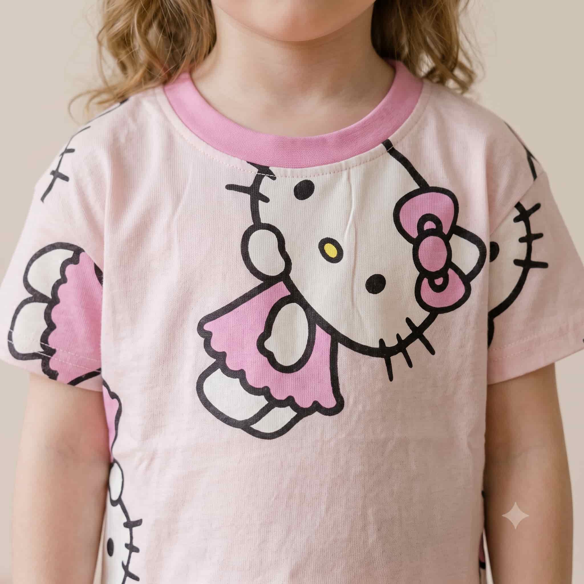 Playful Kitty Girls Half Sleeves Pajama Set - Pink