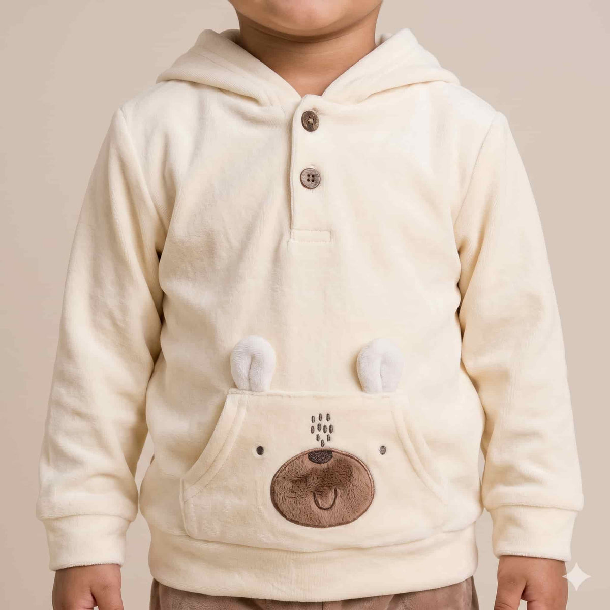 Snuggle Buddy Baby Boys Winter Full Sleeves Pajama Set – Cream White & Mocha Brown