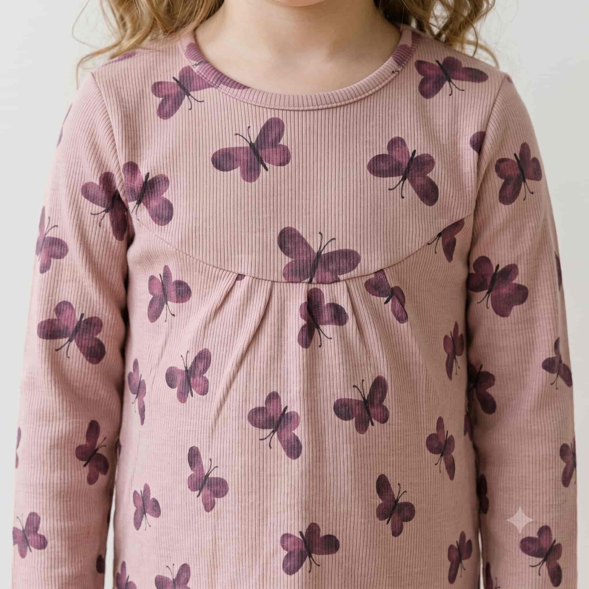 Plum Flutter Girls Full Sleeves Pajama Set - Dusty Rose