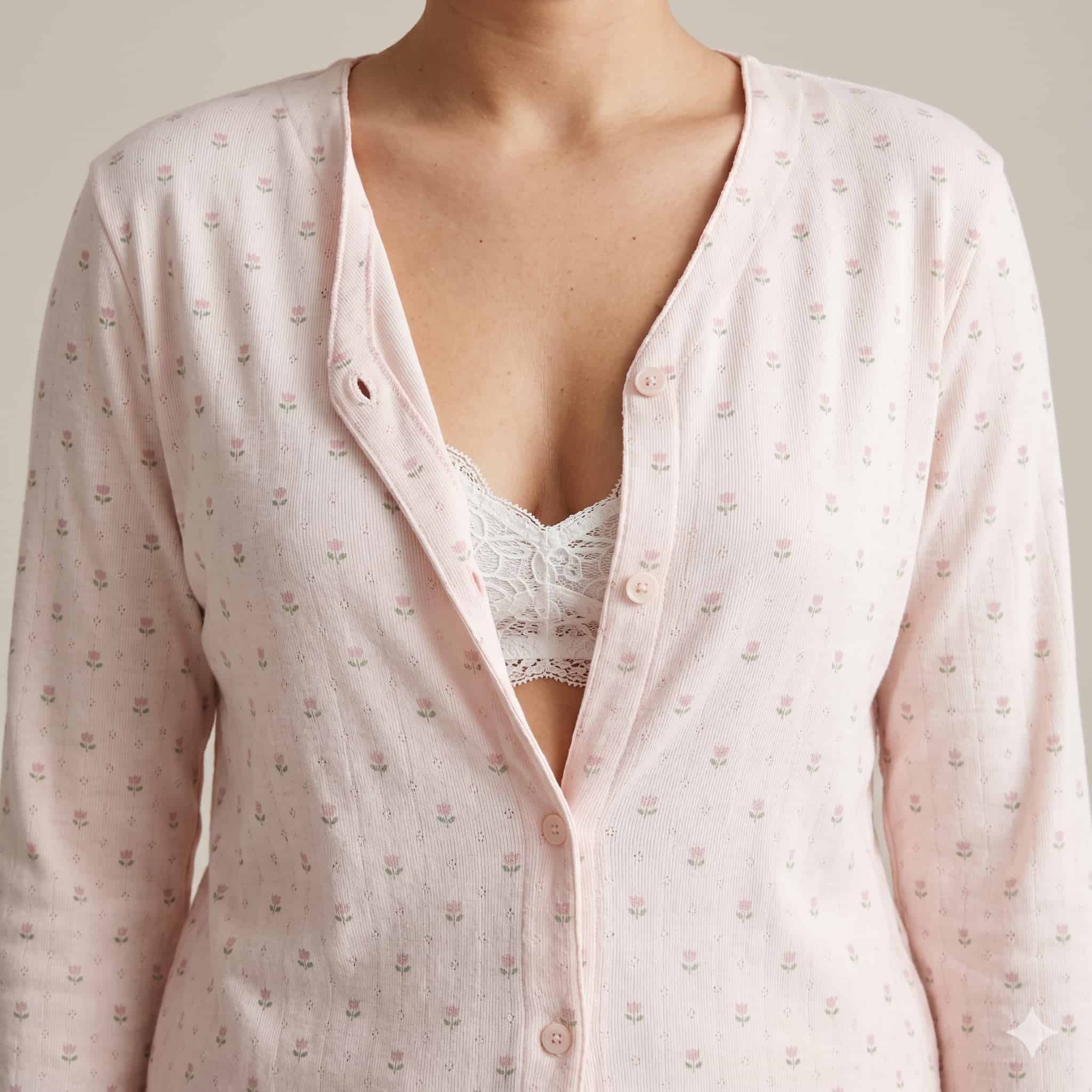 Pastel Bloom Women Full Sleeves Pajama Set - Light Pink