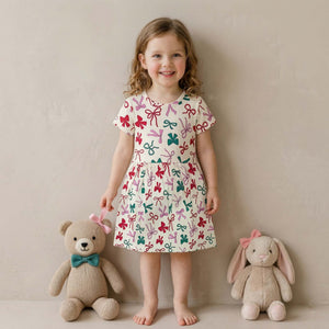 Bows & Knots Girls Frock - Cream