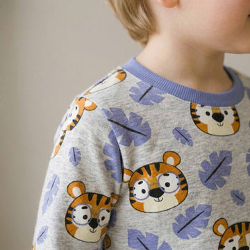 Baby Tiger Boys Full Sleeves Pajama Set - Grey & Blue