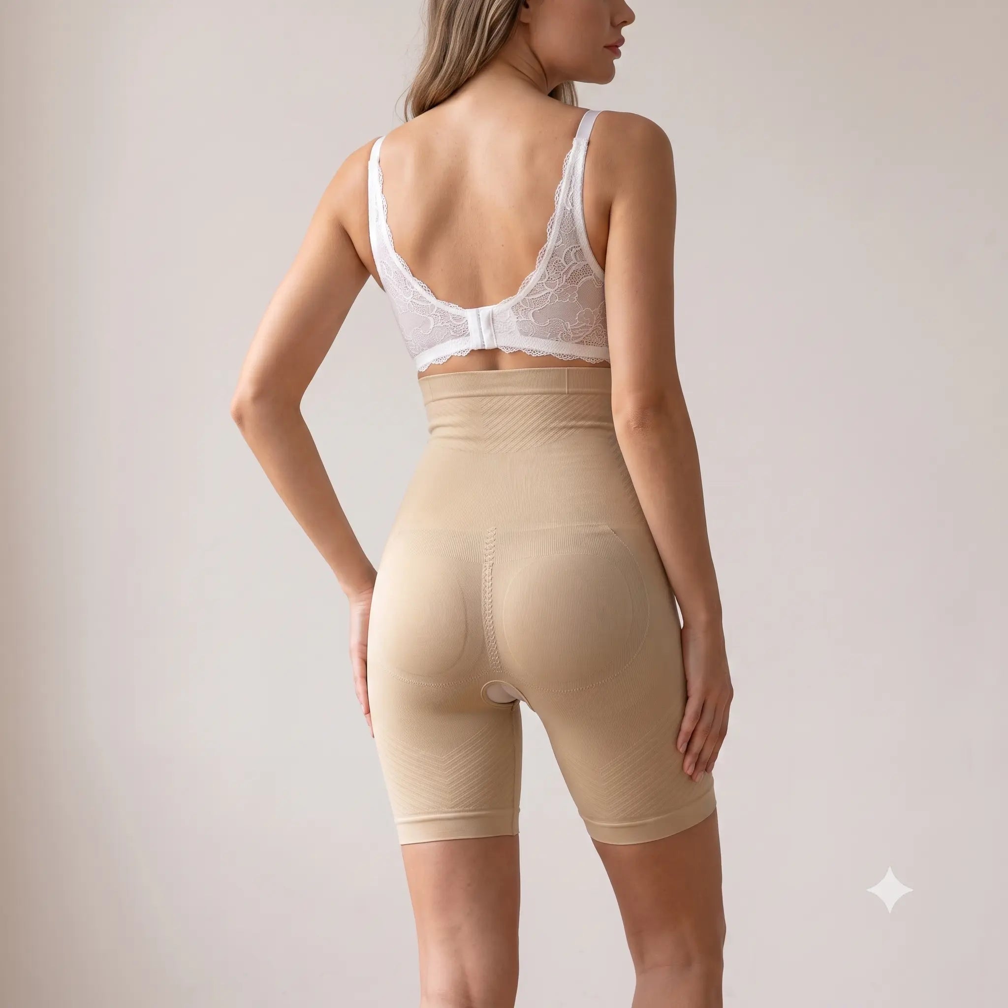 Padded High Waist Tummy Flatter Women Shapewear With Peehole -Beige