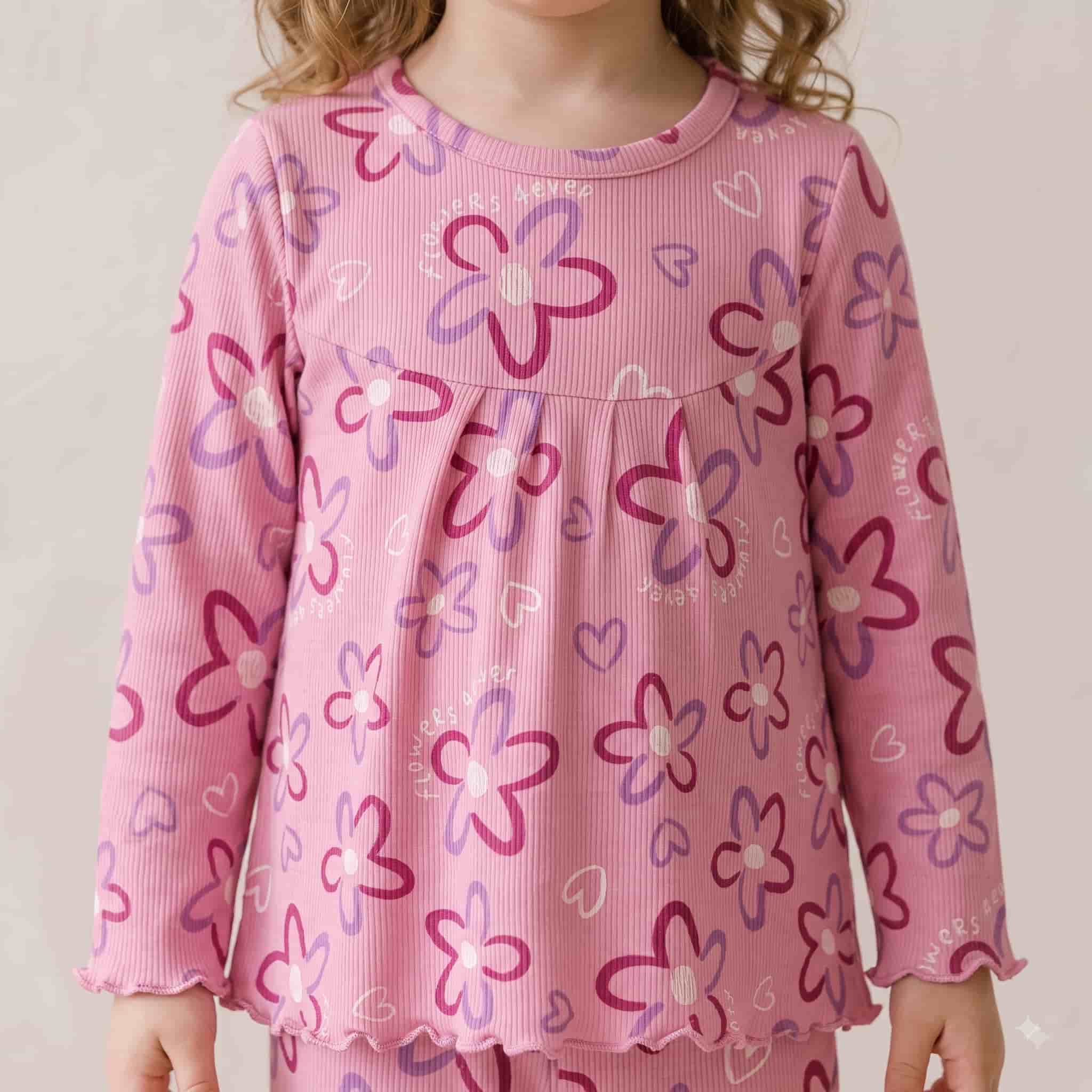 Petal Pop Girls Full Sleeves Pajama Set - Pink