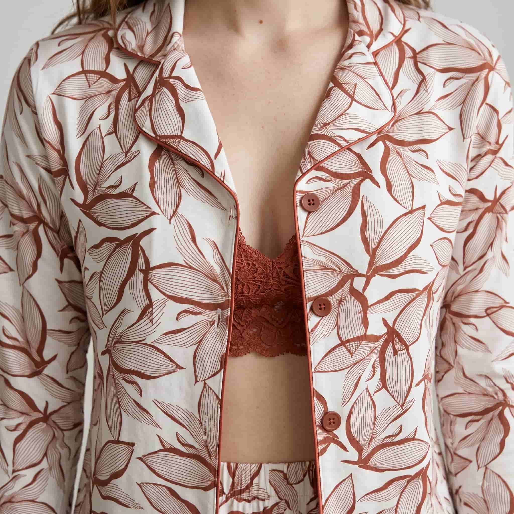 Terracotta Dreams Women Full Sleeves Pajama Set - Rust