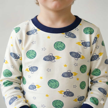 Rocket Launch Boys Full Sleeves Pajama Set - White
