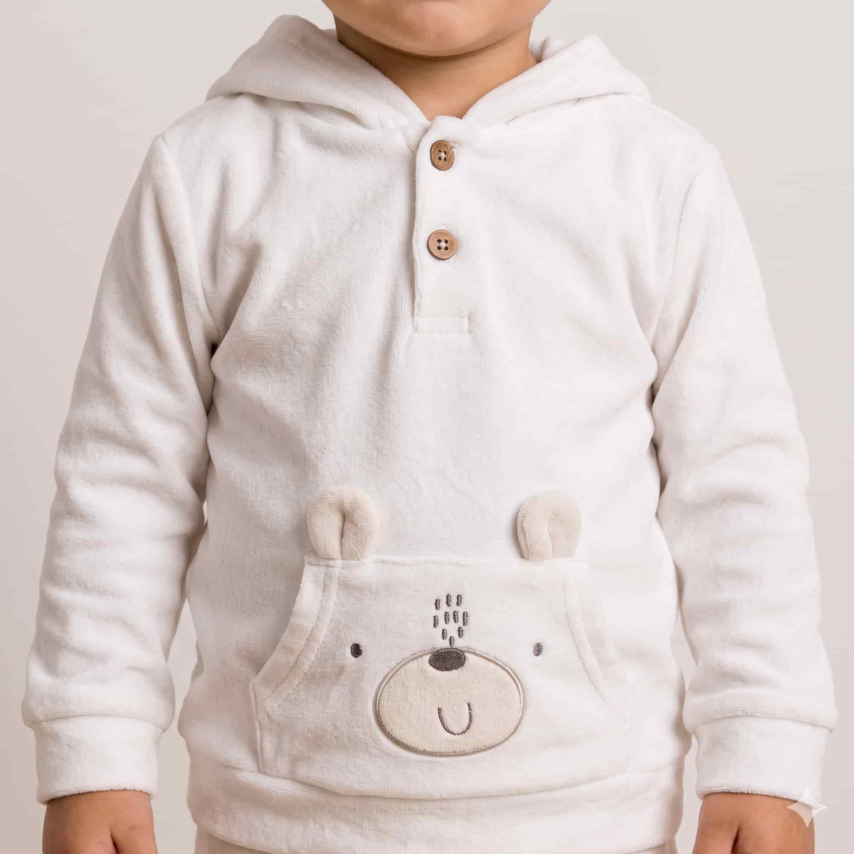 Cuddle Cub Baby Boys Winter Full Sleeves Pajama Set – Cream White