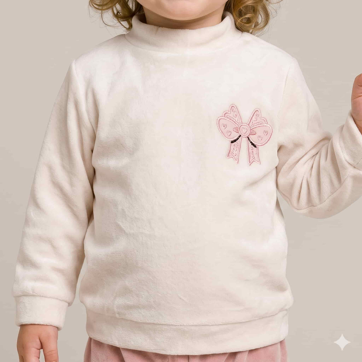 Bow Bliss Baby Girls Winter Full Sleeves Pajama Set – Cream & Pink