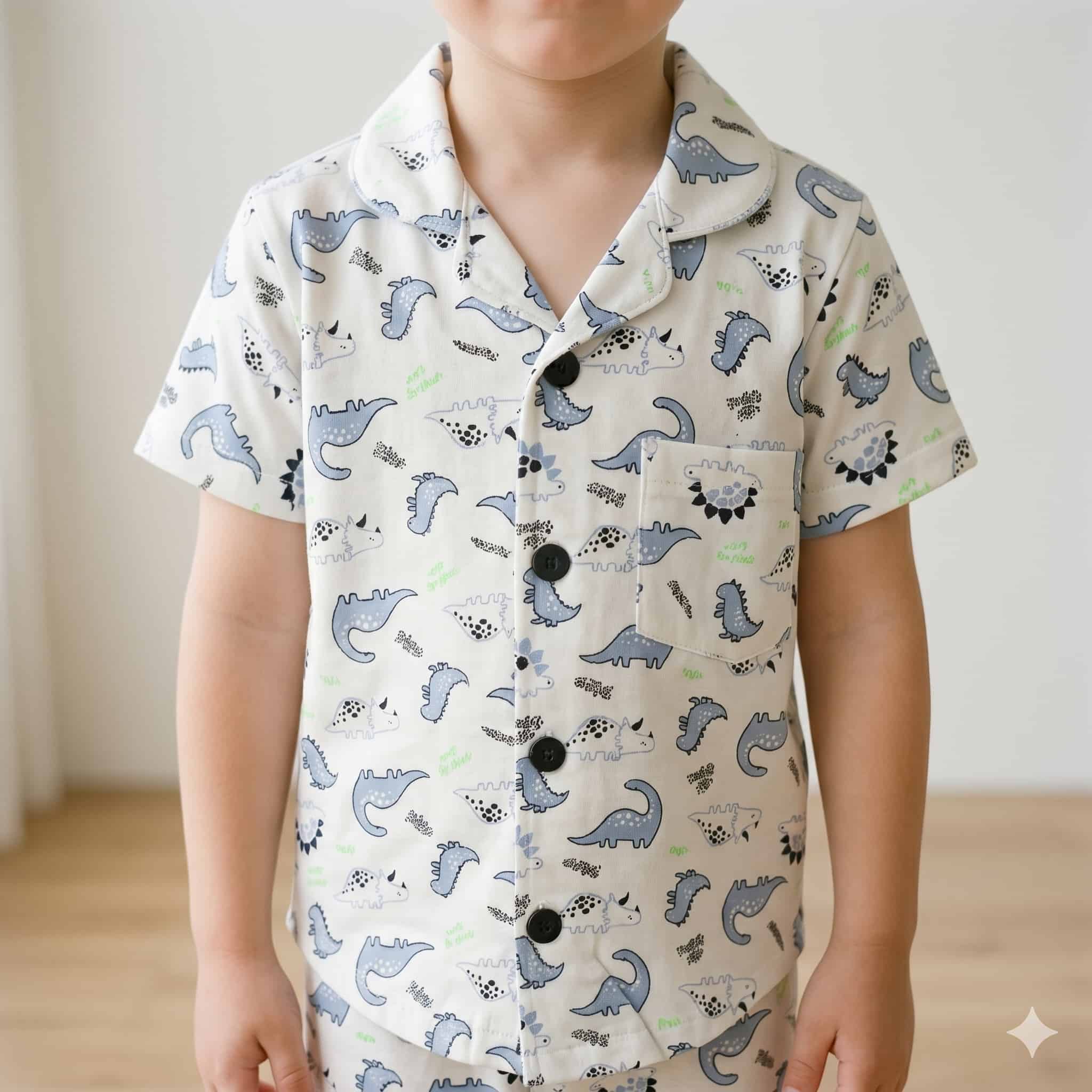 Dino Pals Boys Half Sleeves Pajama Set - Cream