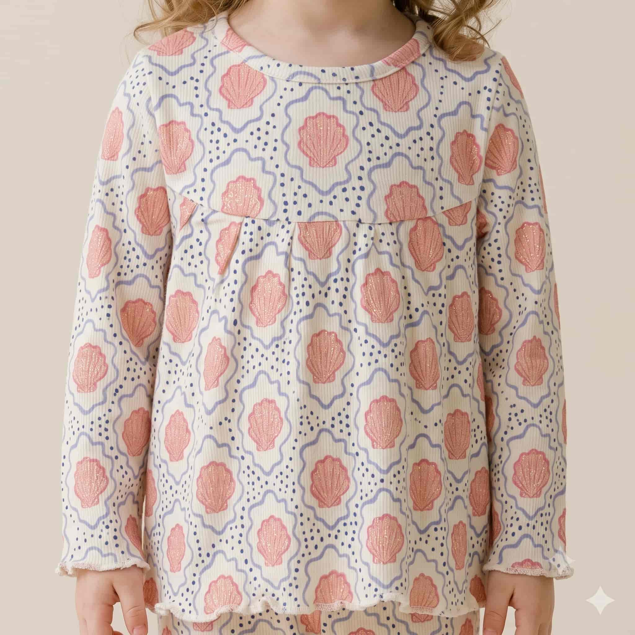 Coral Cove Girls Full Sleeves Pajama Set - Cream