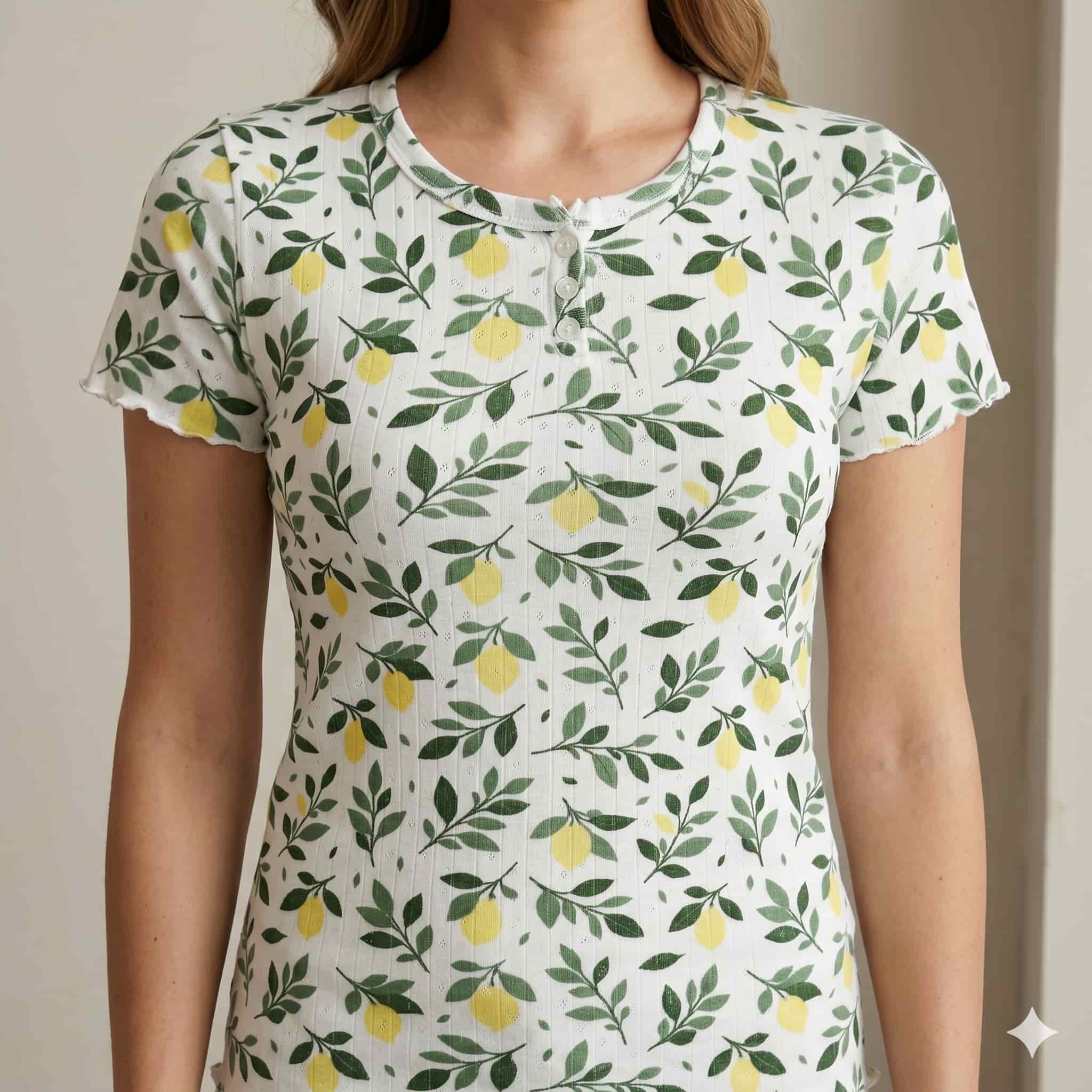 Citrus Bloom Women Half Sleeves Pajama Set - White