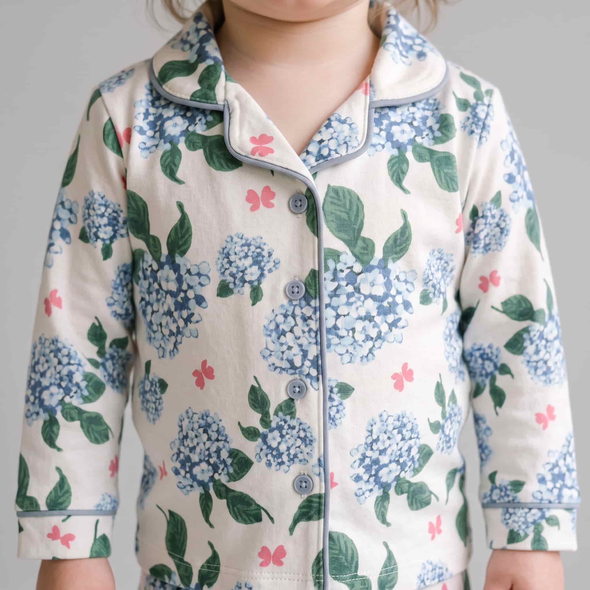 Hydrangea Bloom Baby Girls Full Sleeves Pajama Set - Cream