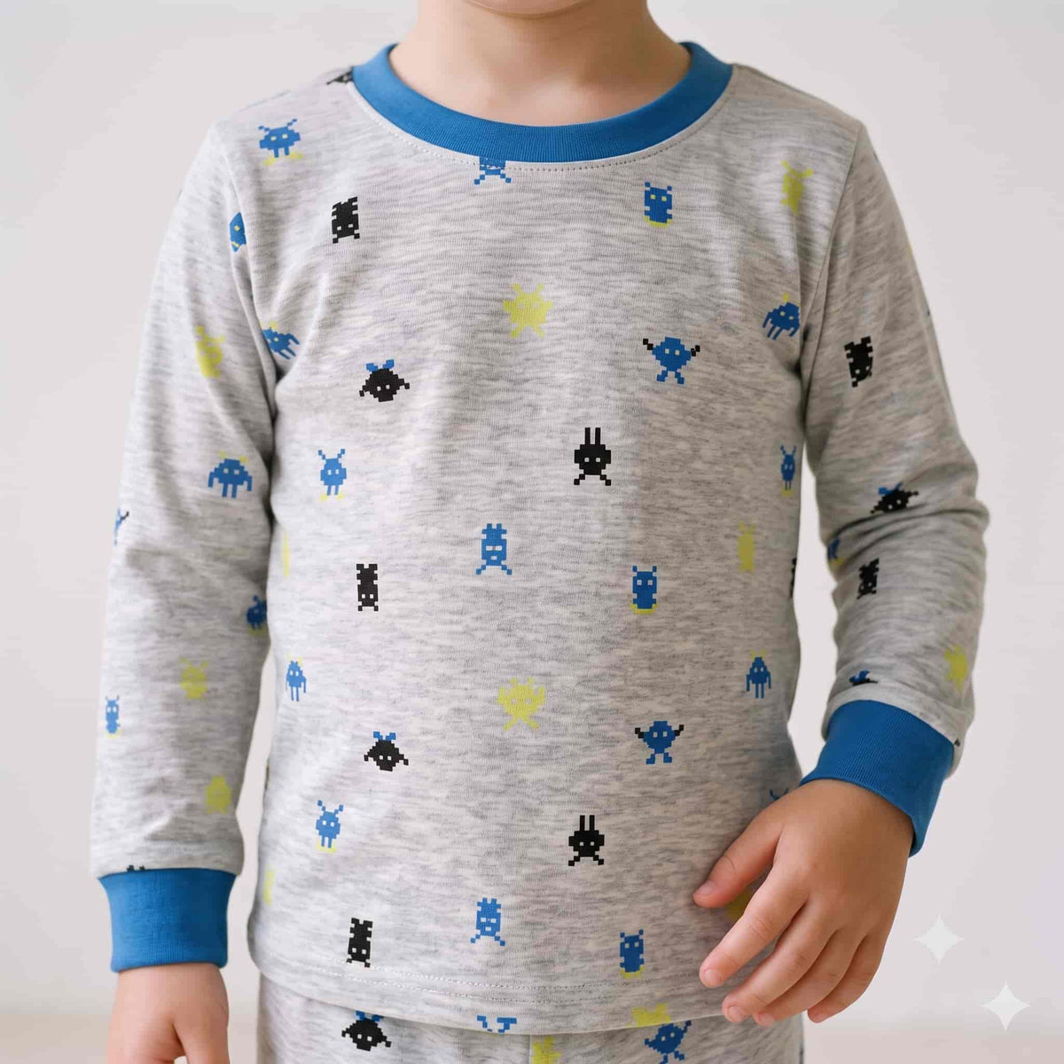 Pixel Pals Boys Full Sleeves Pajama Set – Heather Grey