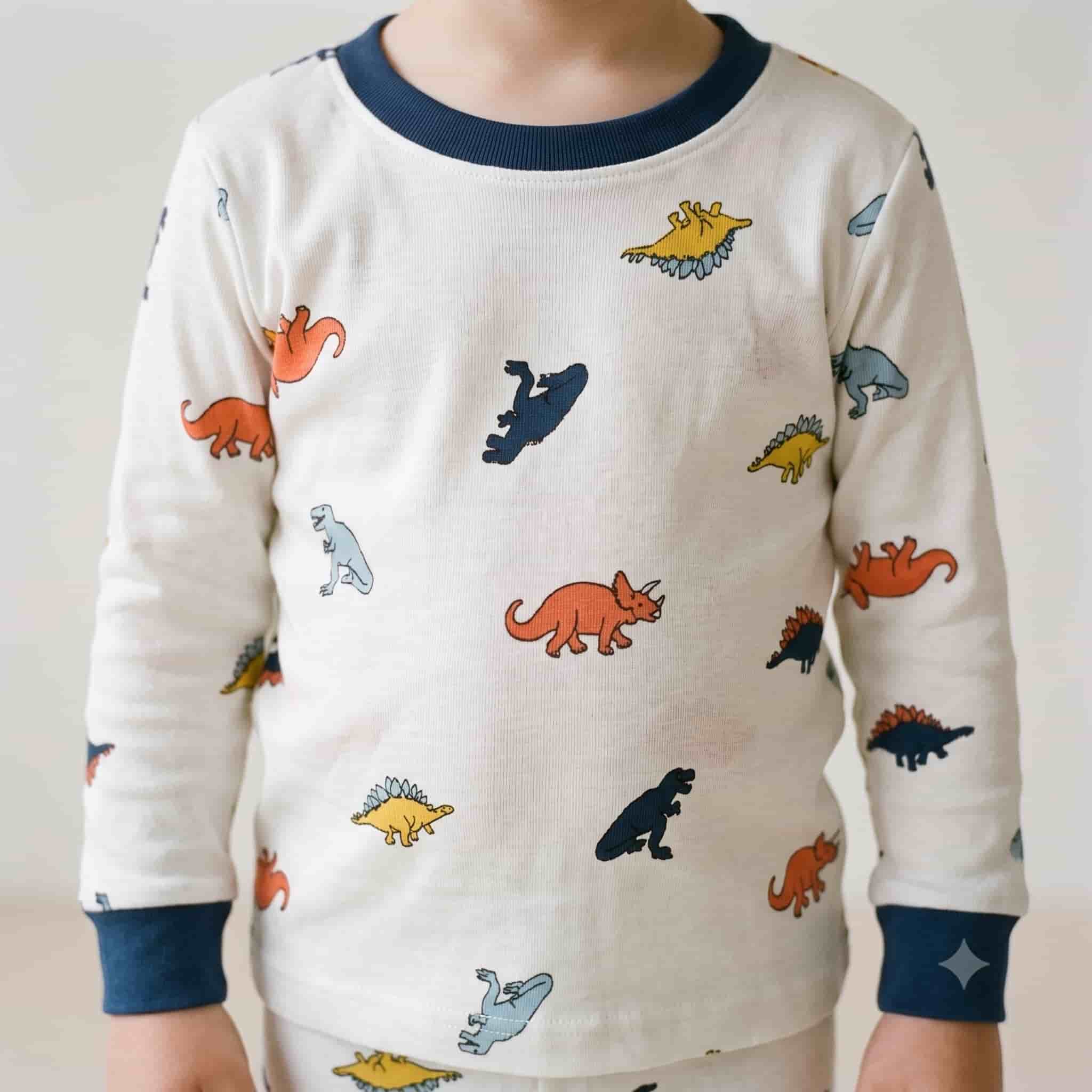 Dino Explorer Boys Full Sleeves Pajama Set - Navy Blue