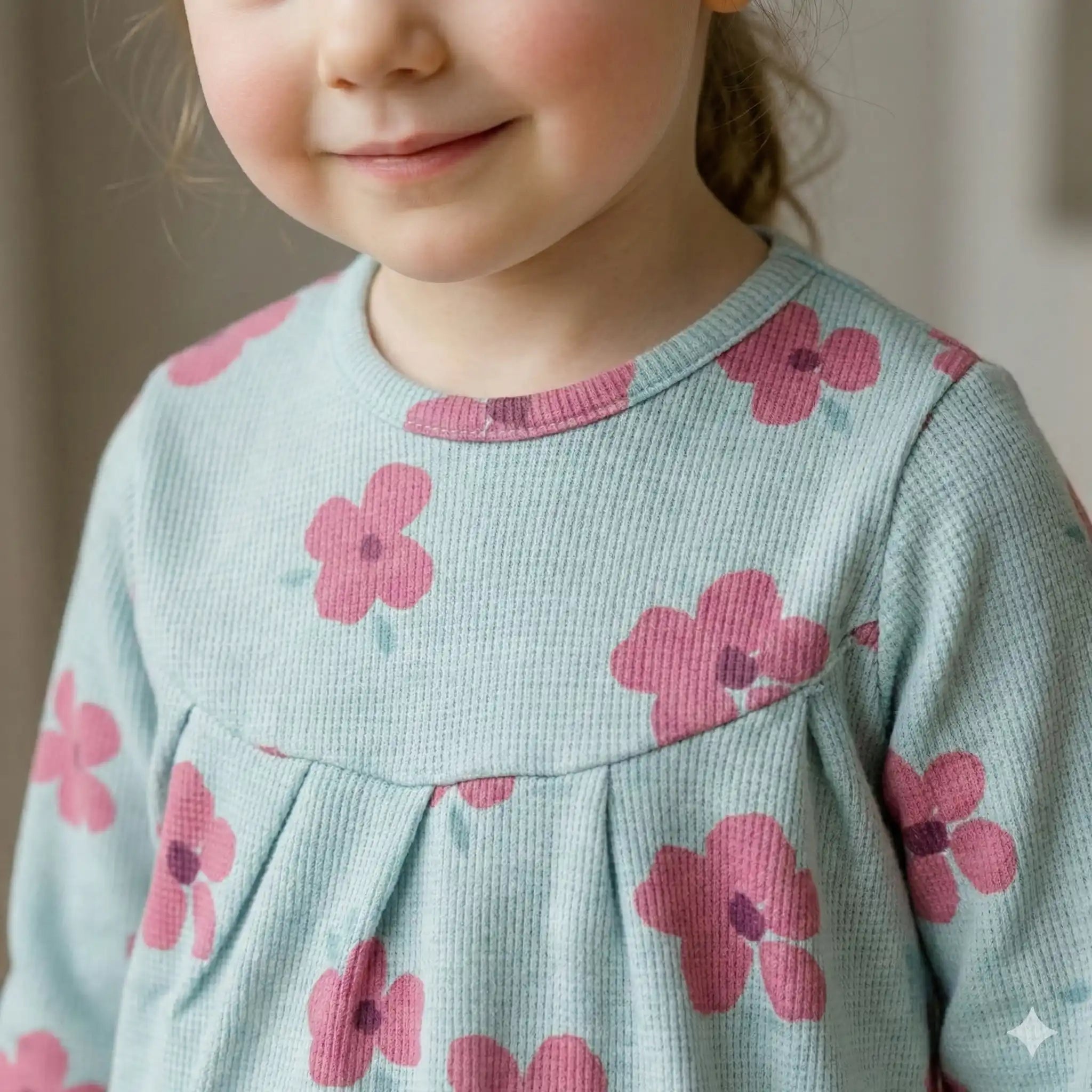 Pink Flower Girls Pajama Set- Sea Green