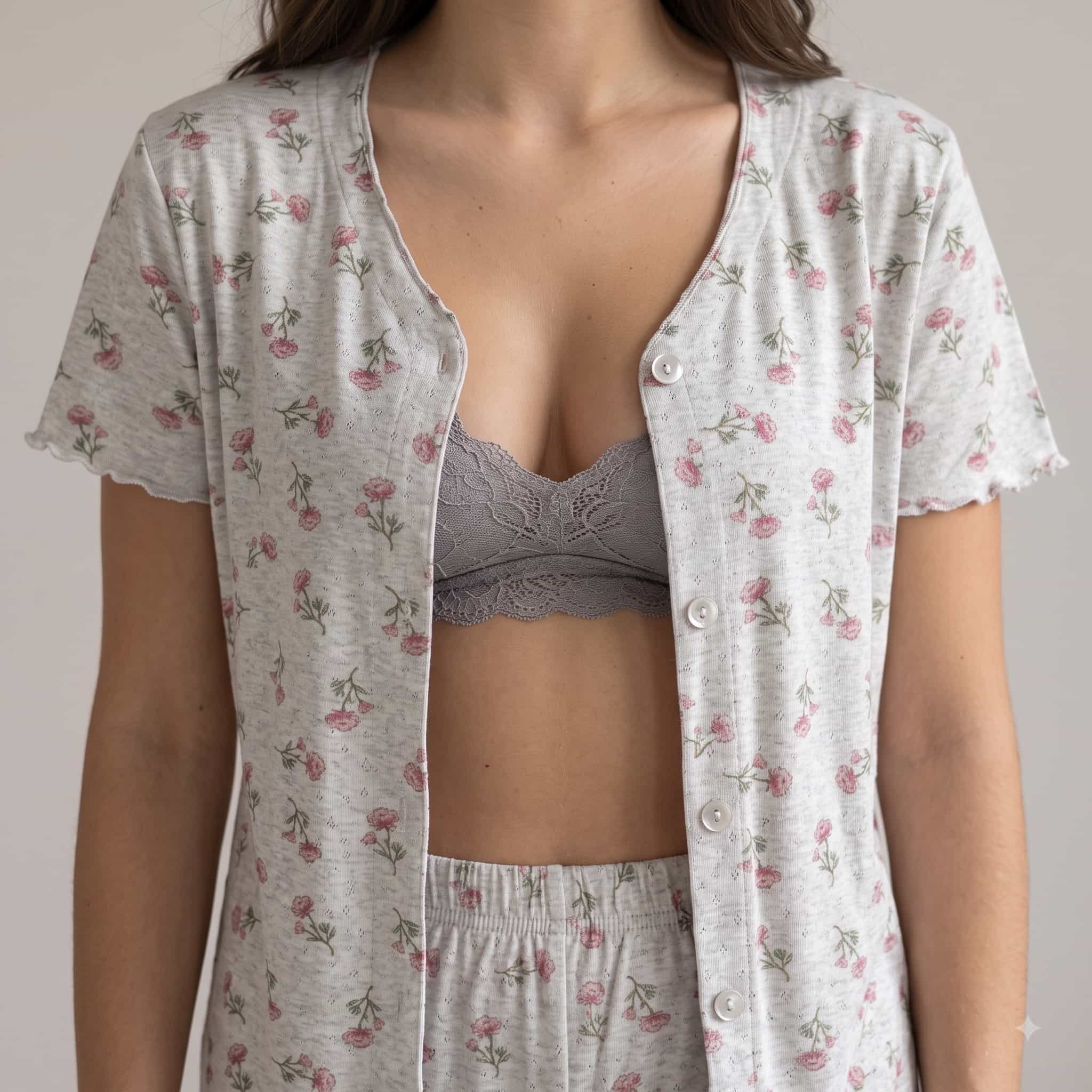 Blush Blossom Women Half Sleeves Pajama Set - Heather Grey