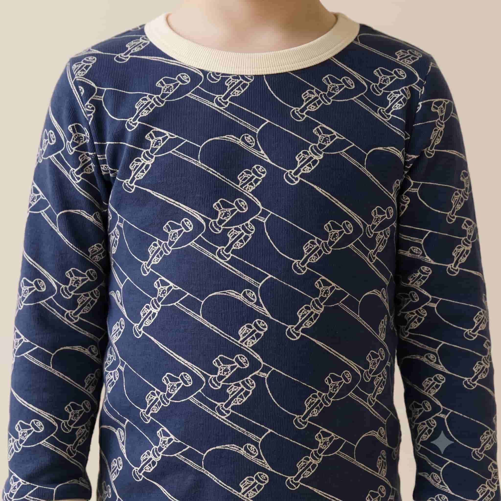 Skate Grid Boys Full Sleeves Pajama Set - Navy Blue