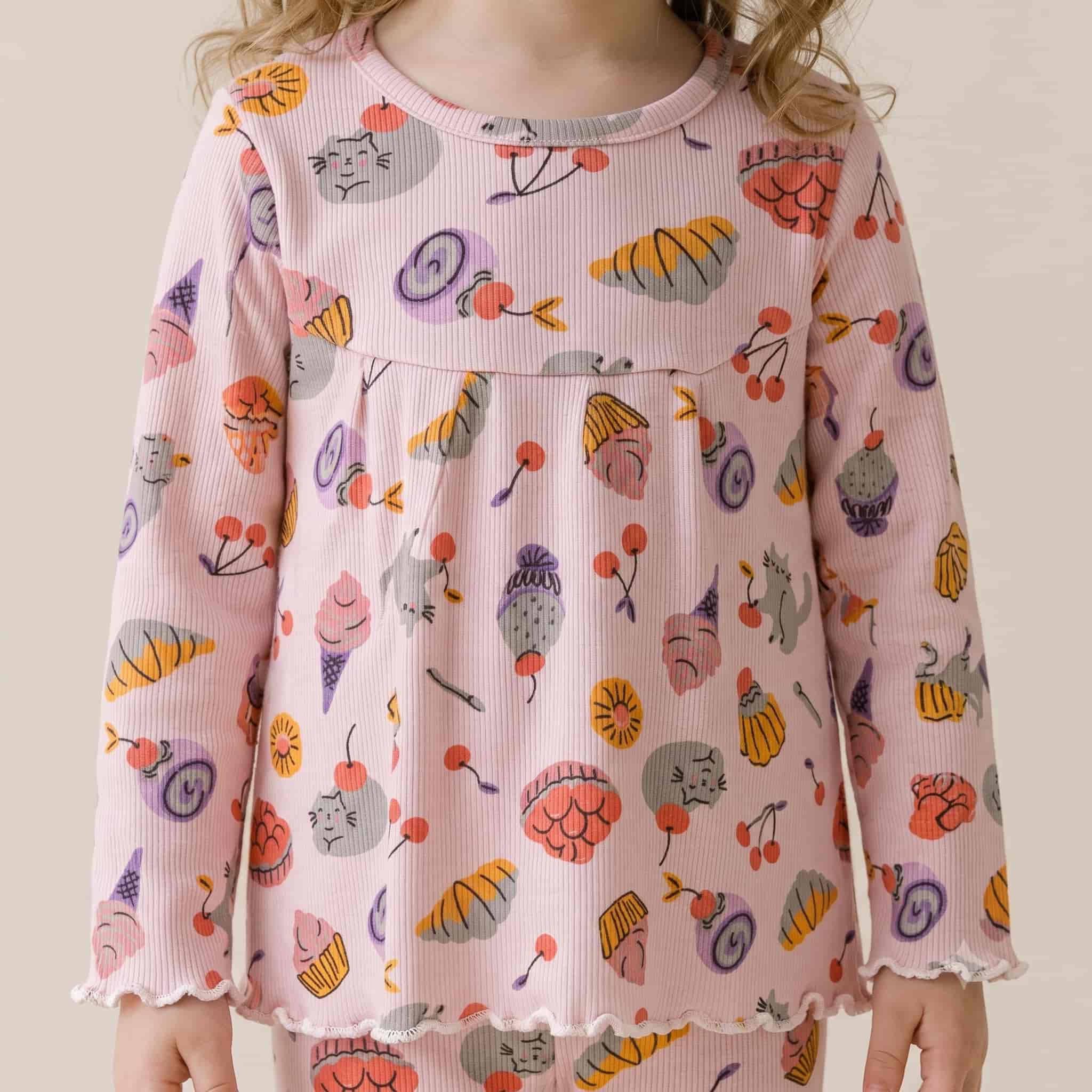 Sweet Bakery Girls Full Sleeves Pajama Set - Light Pink