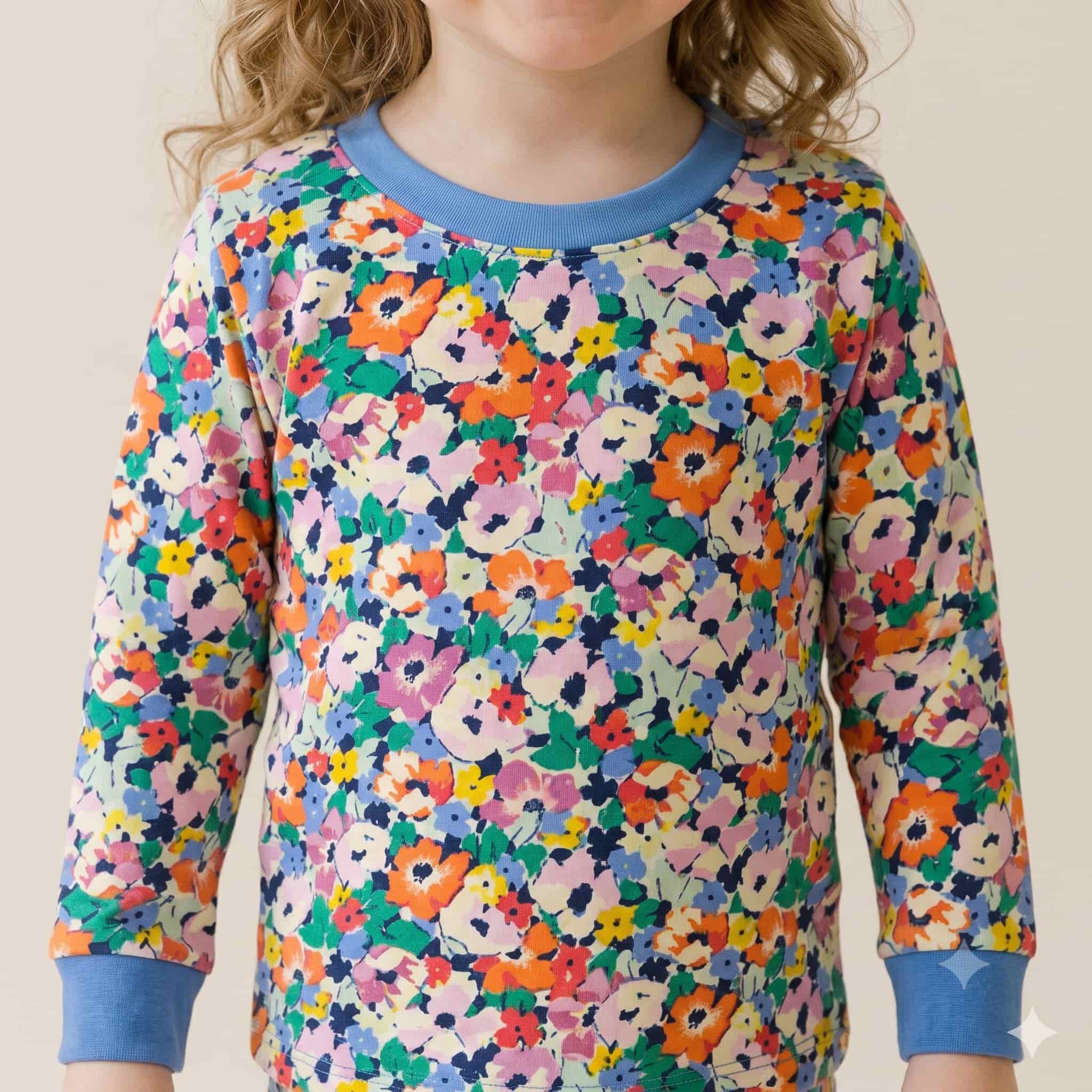 Floral Meadow Girls Full Sleeves Pajama Set - Multicolor
