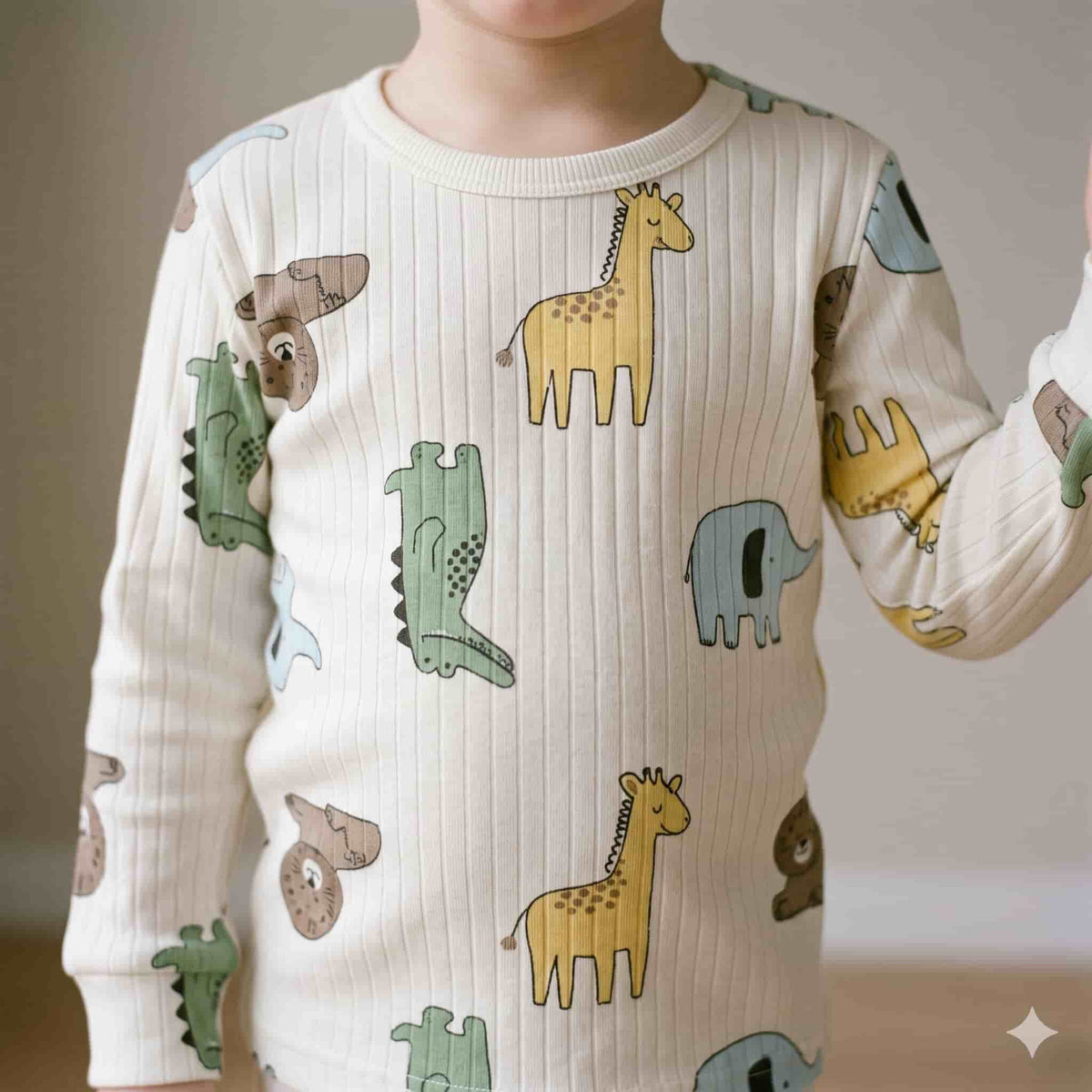 Safari Snuggles Boys Full Sleeves Pajama Set – Ivory White