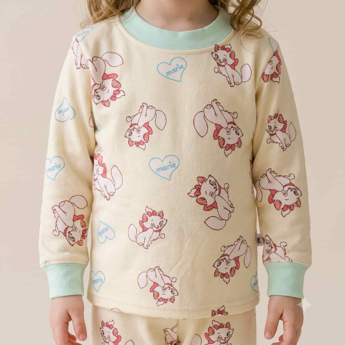 Marie Cat Girls Winter Full Sleeves Pajama Set – Cream & Mint Green
