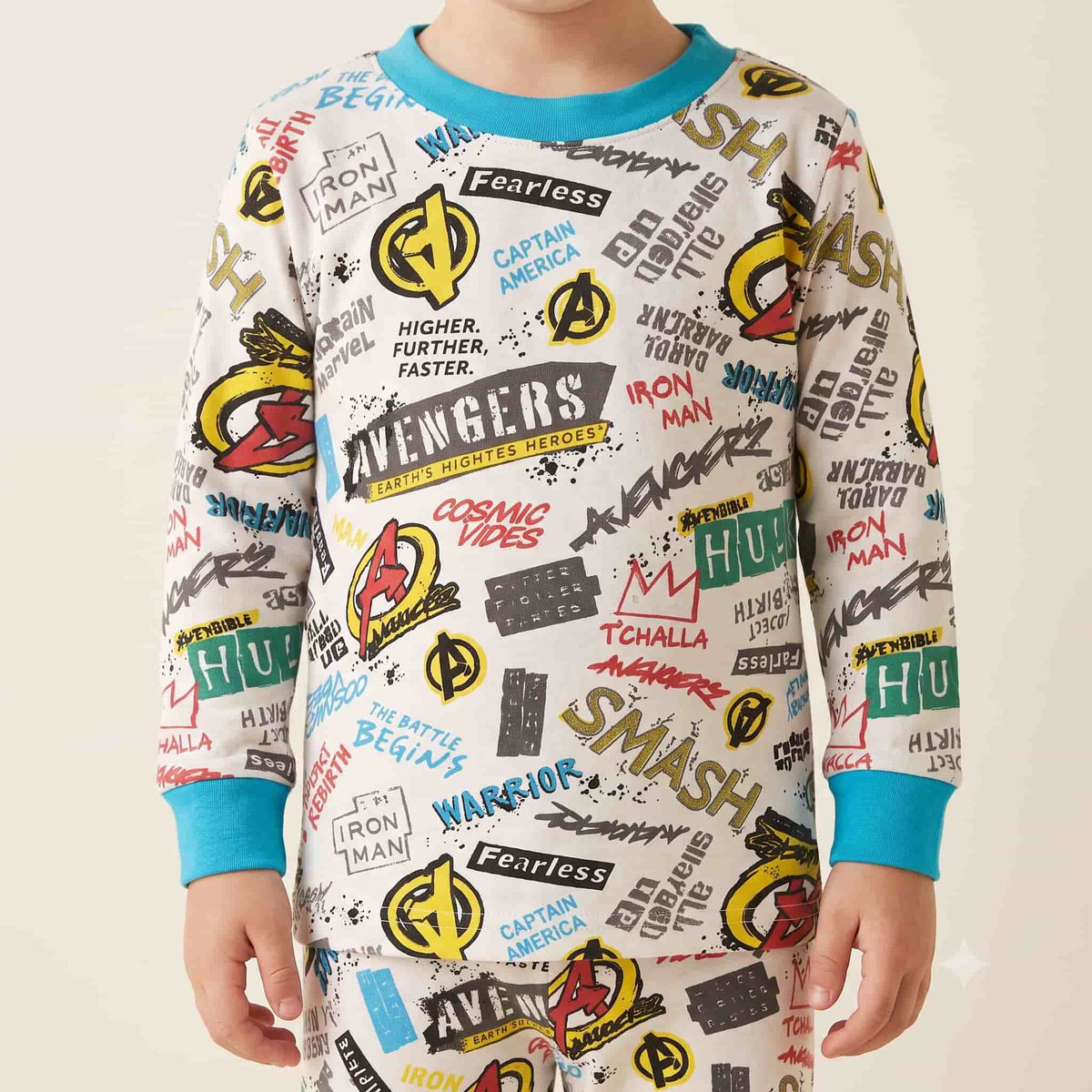Avengers Boys Full Sleeves Pajama Set - White