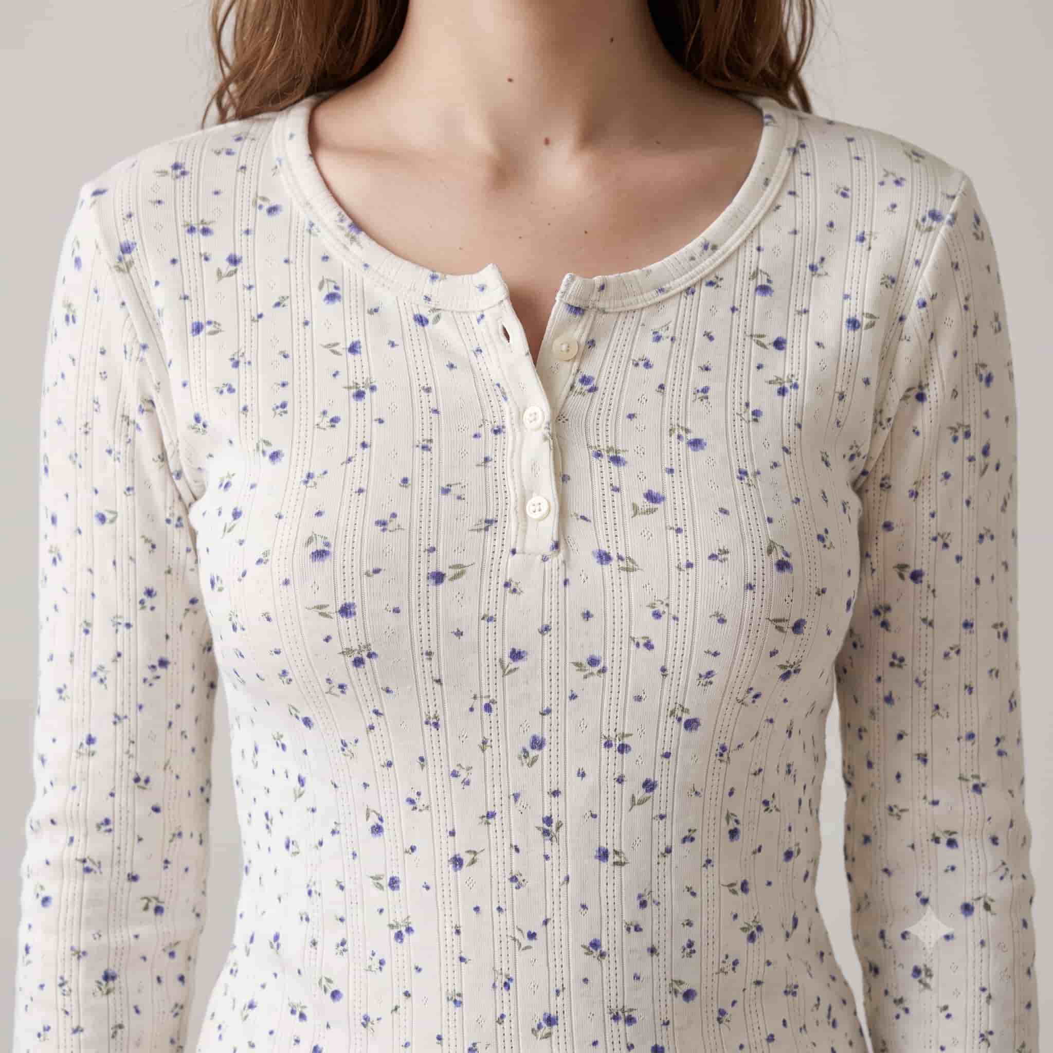 Blue Blossom Women Full Sleeves Pajama Set – Ivory