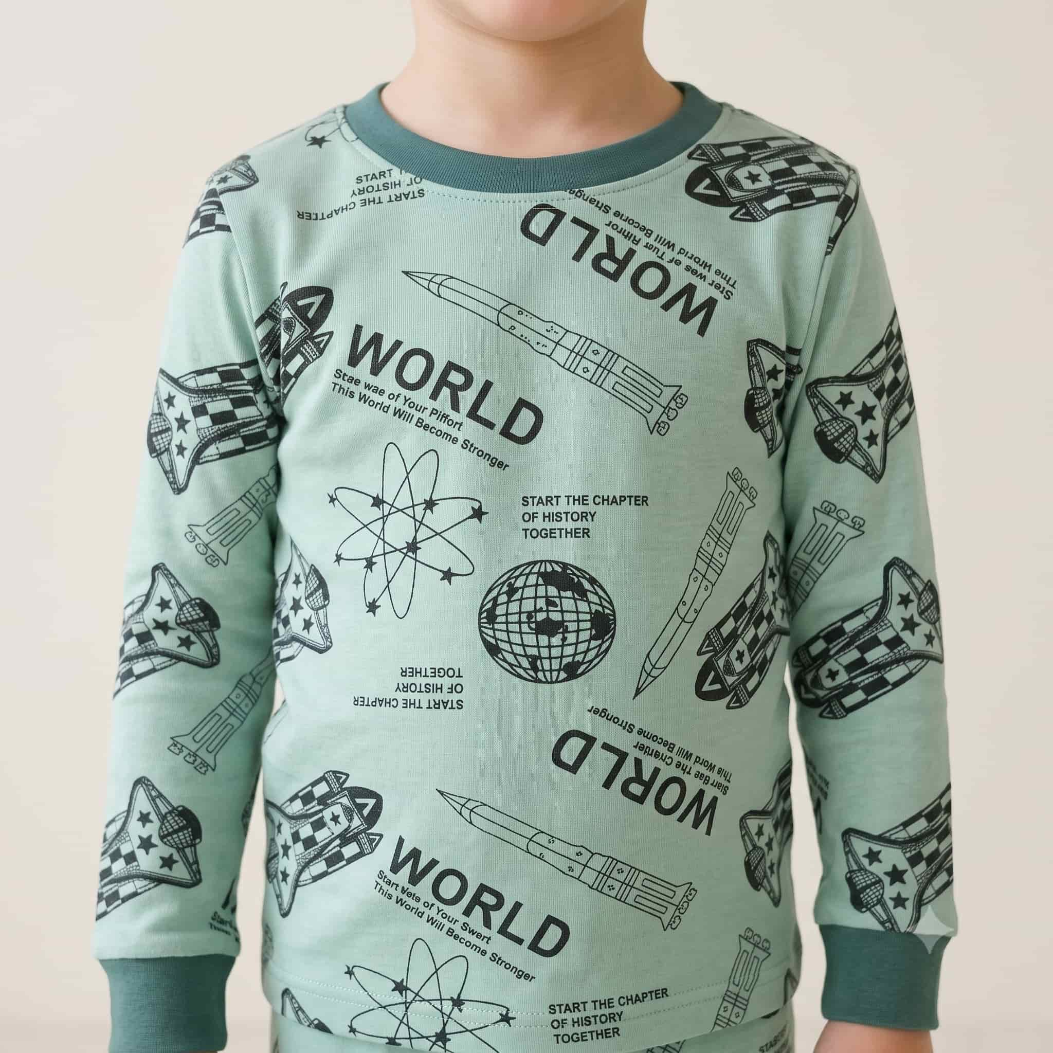 Cosmic Pioneer Boys Full Sleeves Pajama Set - Seafoam Green