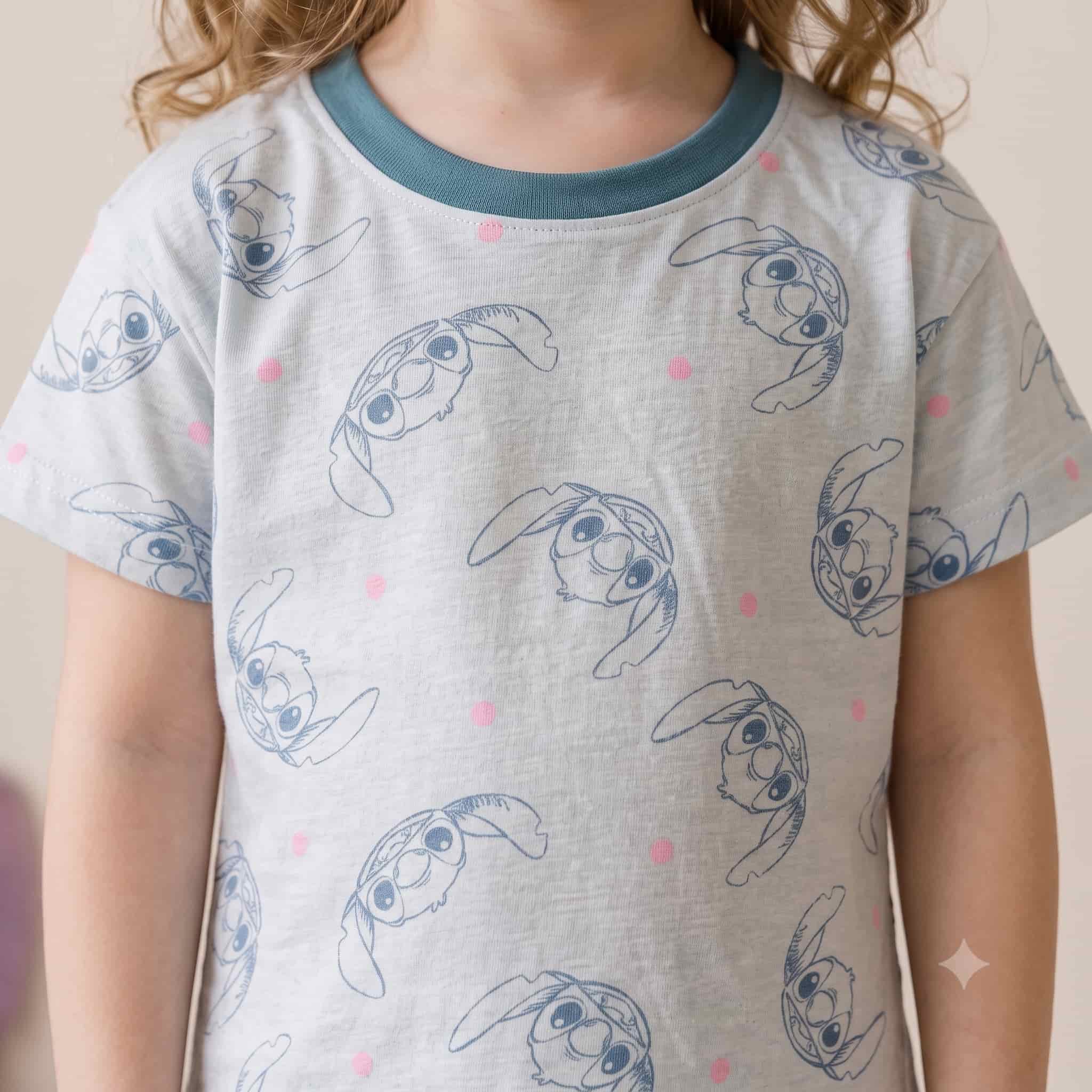 Stitch Sketch Girls Half Sleeves Pajama Set - Grey