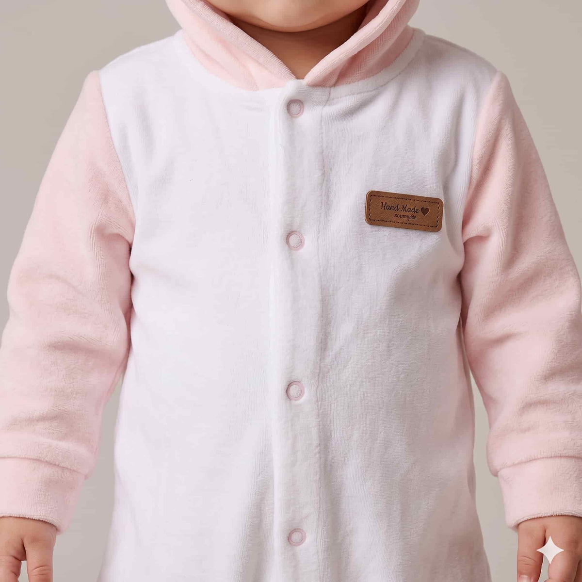 Cozy Charm Baby Girls Winter Full Sleeves Romper – White & Baby Pink