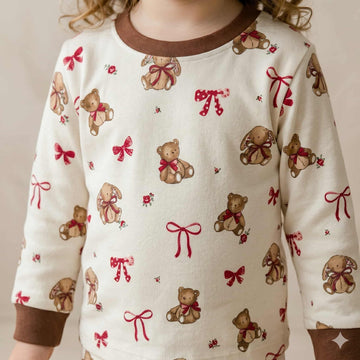 Teddy Whimsy Girls Full Sleeves Pajama Set - Cream