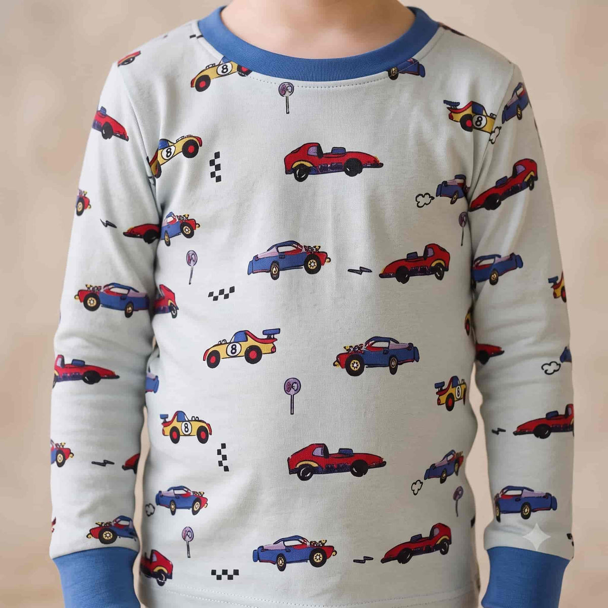 Racing Car Boys Full Sleeves Pajama Set – Light Blue
