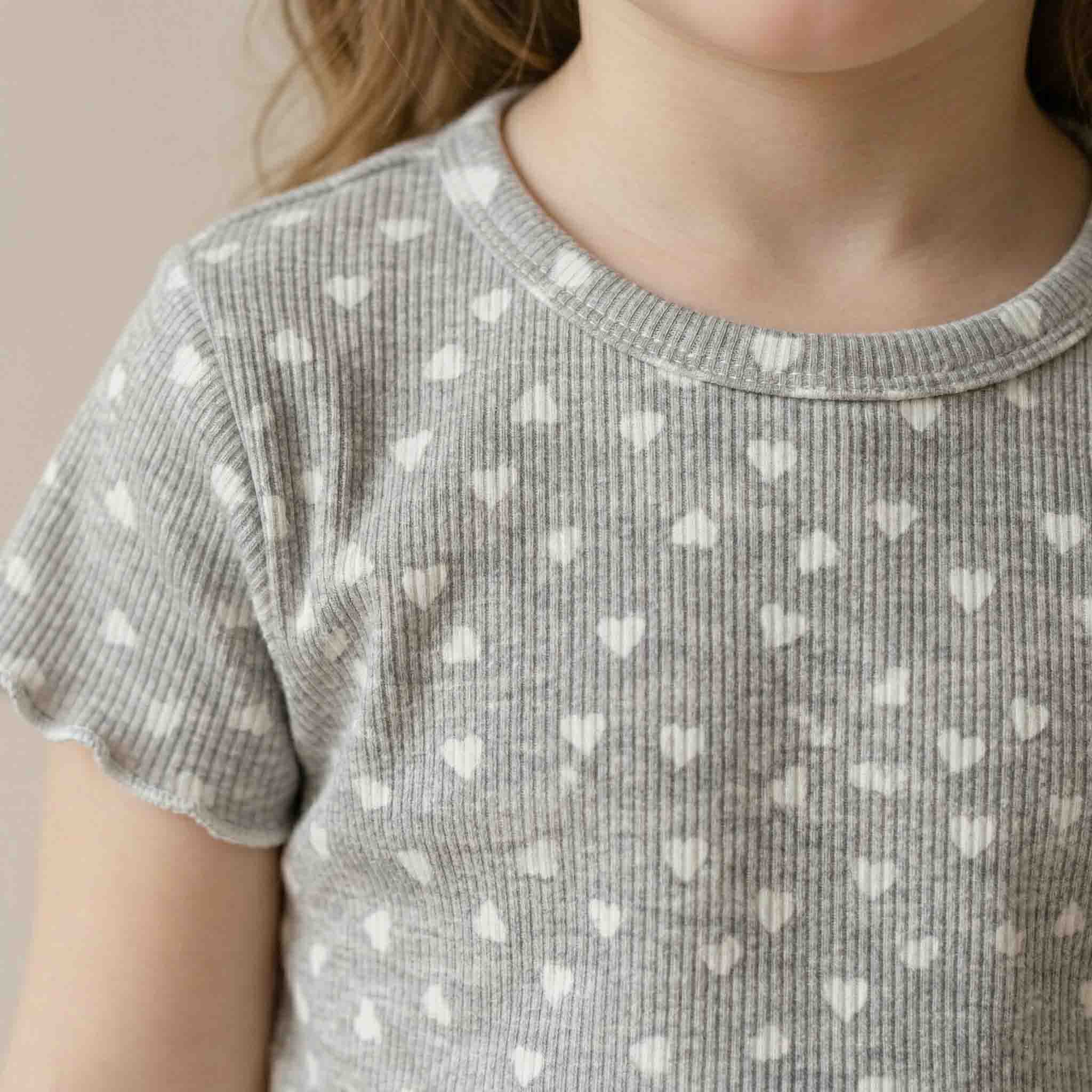 Little Hearts Girls Short Sleeves Pajama Set - Grey