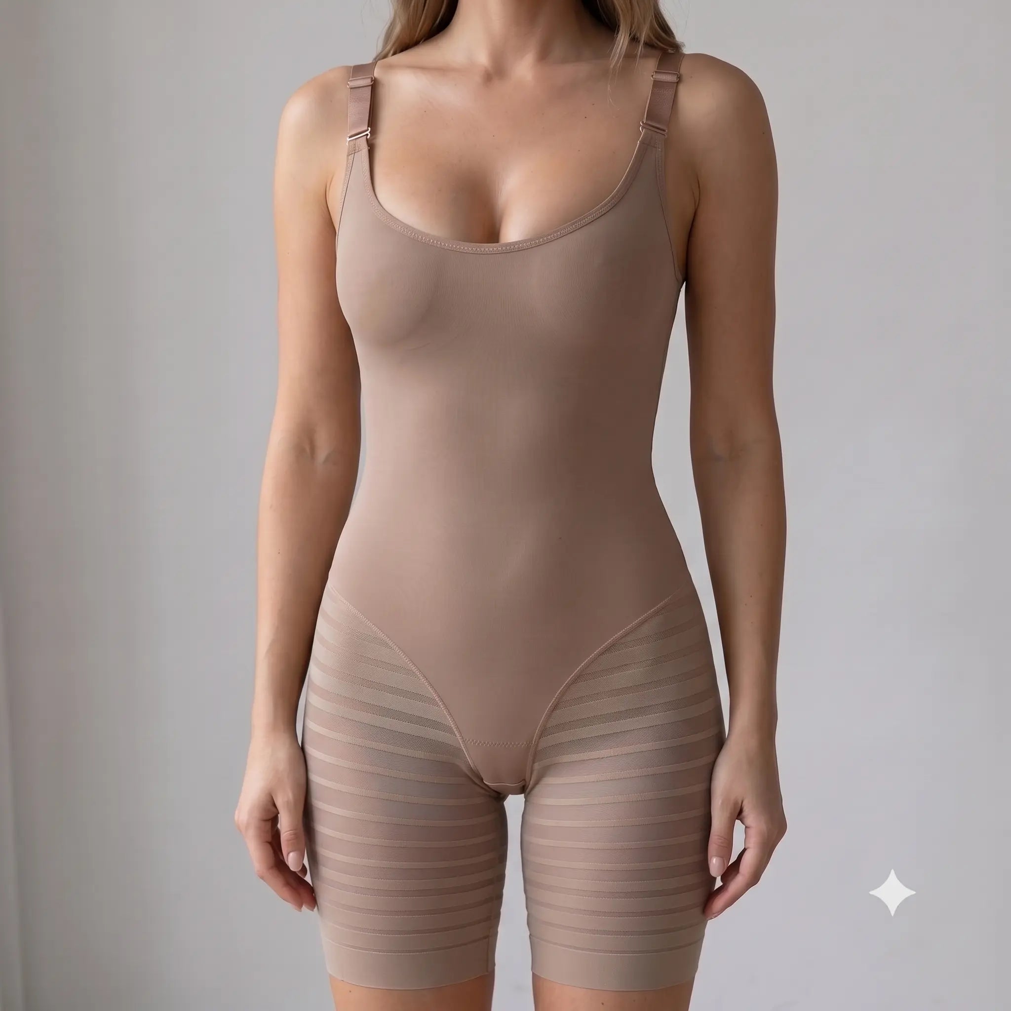 Non Padded Curve Fit Bodysuit Women Shapewear- Brown