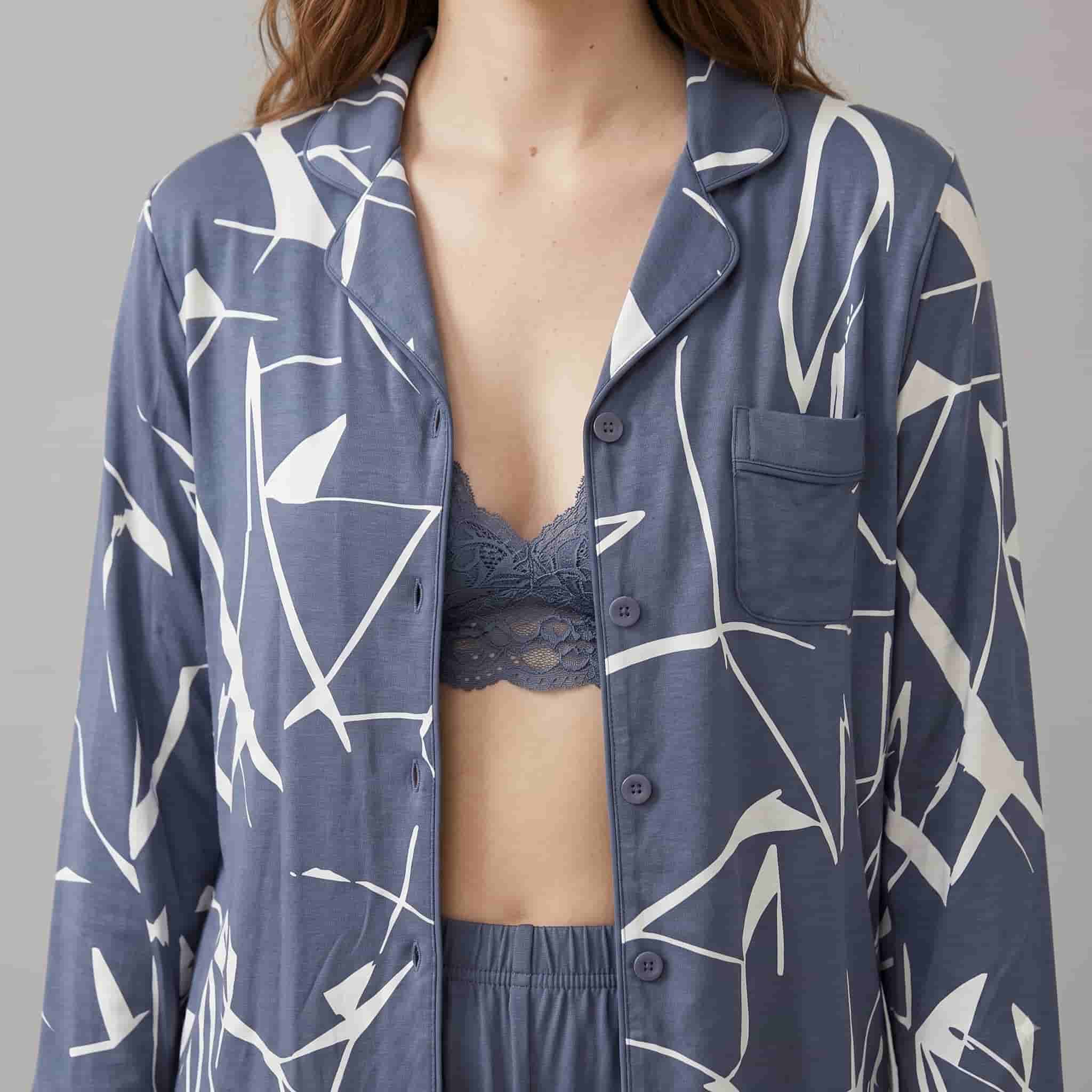 Abstract Slate Women Full Sleeves Pajama Set - Slate Blue