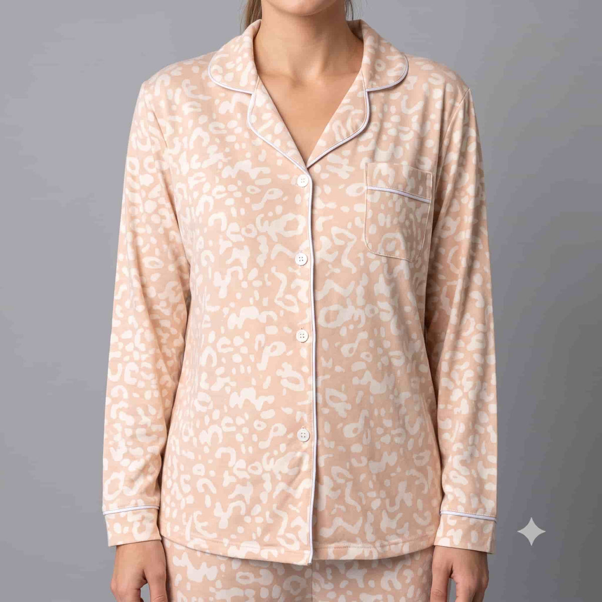 Peach Drift Women Full Sleeves Pajama Set - Peach