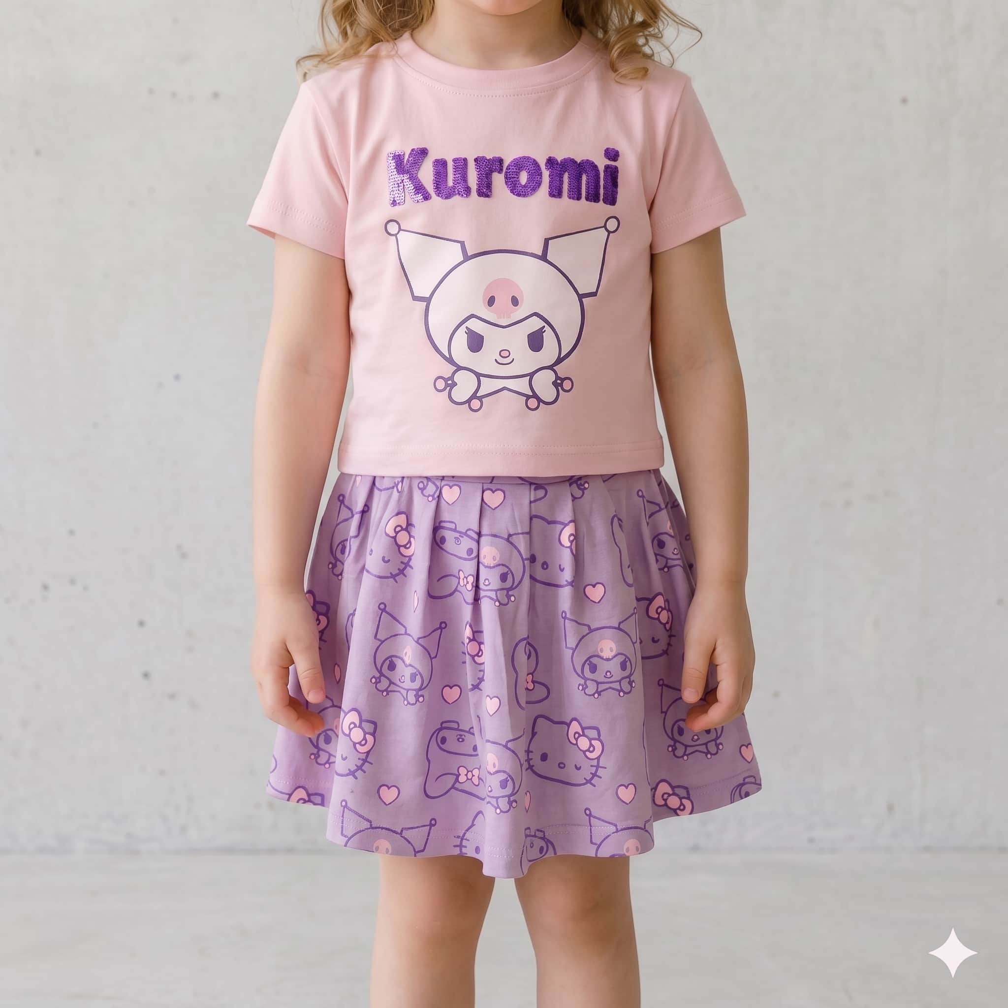 Pastel Kuromi Girls Skirt Set - Pink