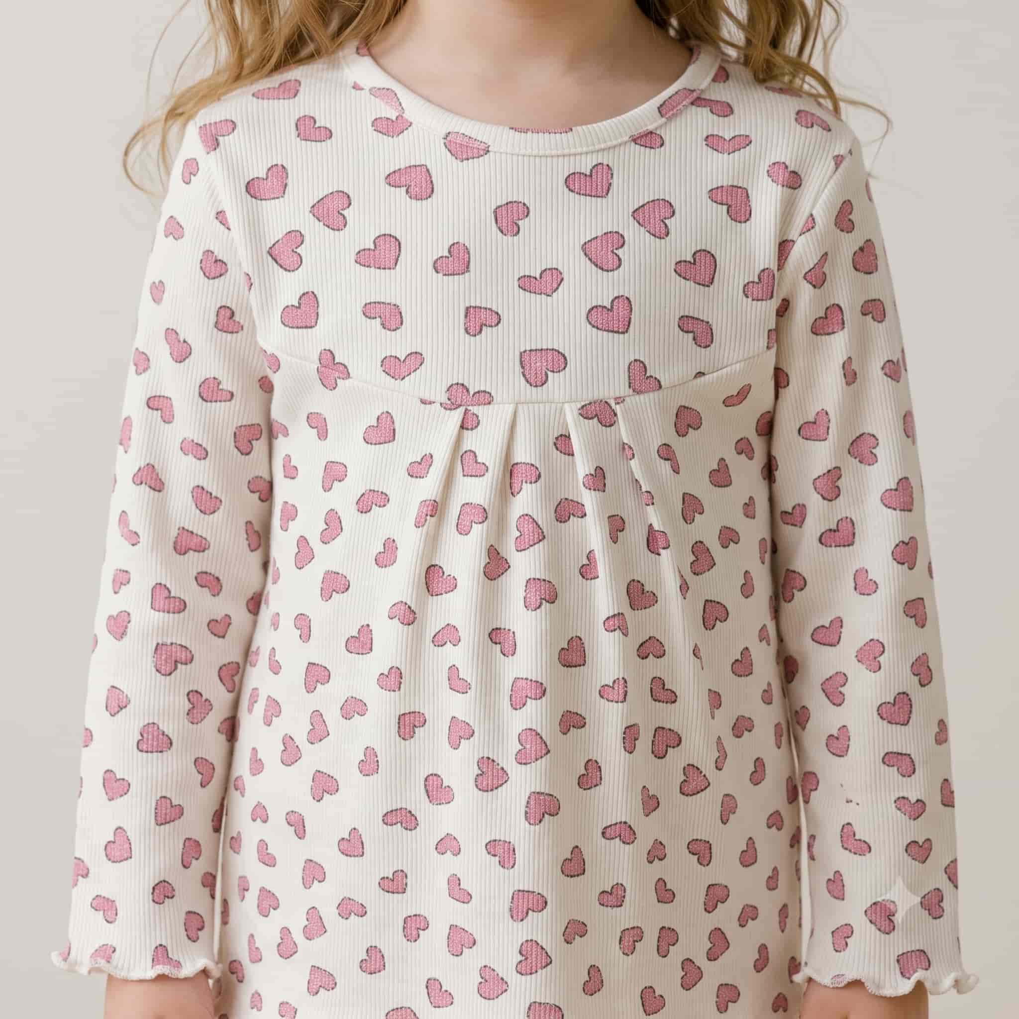 Tender Hearts Girls Full Sleeves Pajama Set - Cream
