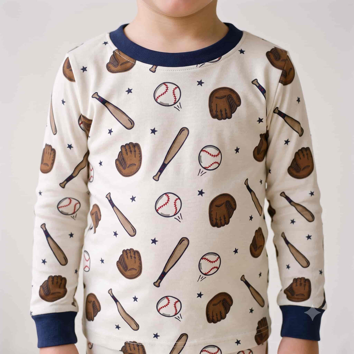 Home Run Baseball Boys Full Sleeves Pajama Set – Cream