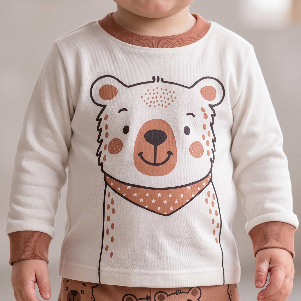 Cuddle Bear Baby Boys Full Sleeves Pajama Set – Cream