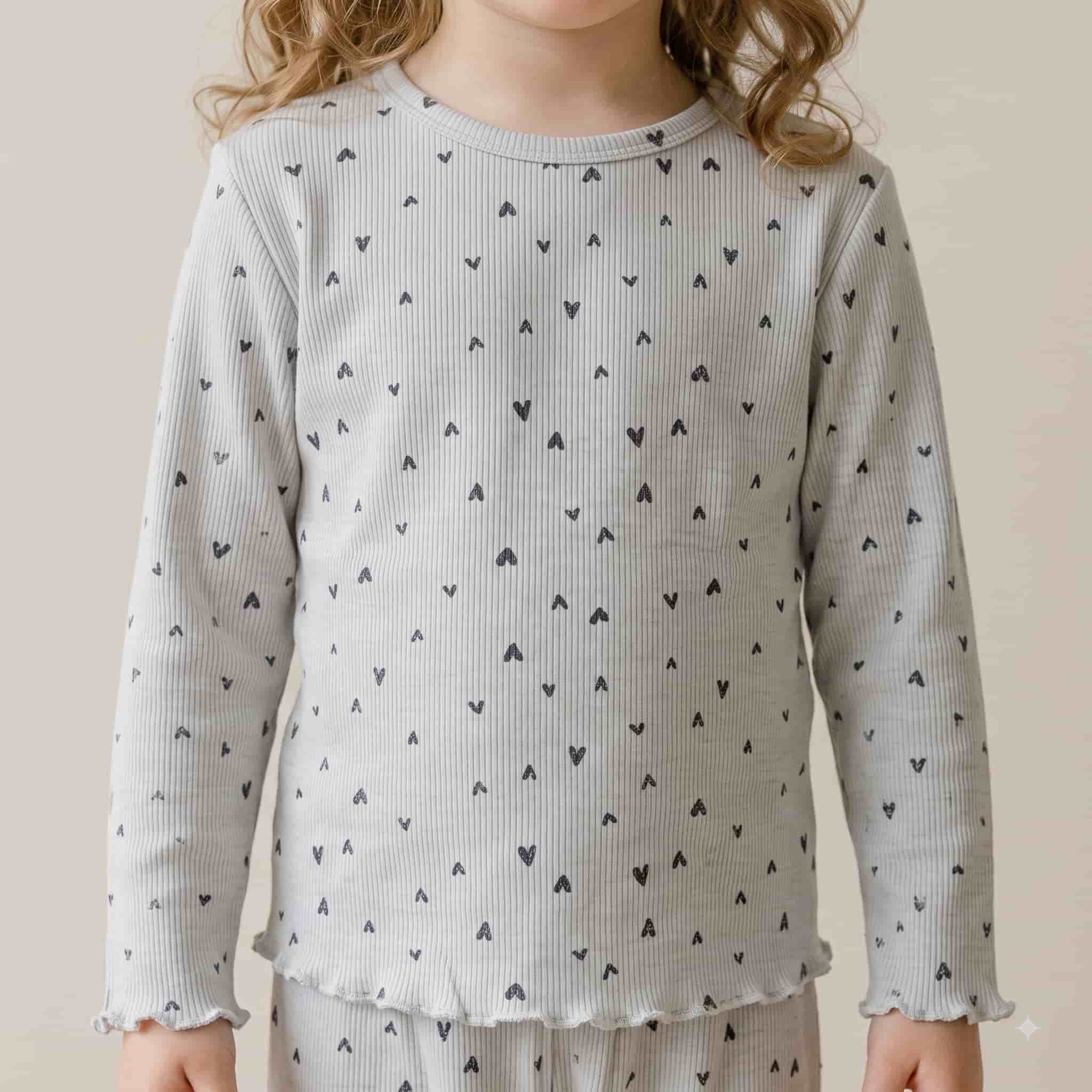 Mini Hearts Girls Full Sleeves Pajama Set - Grey