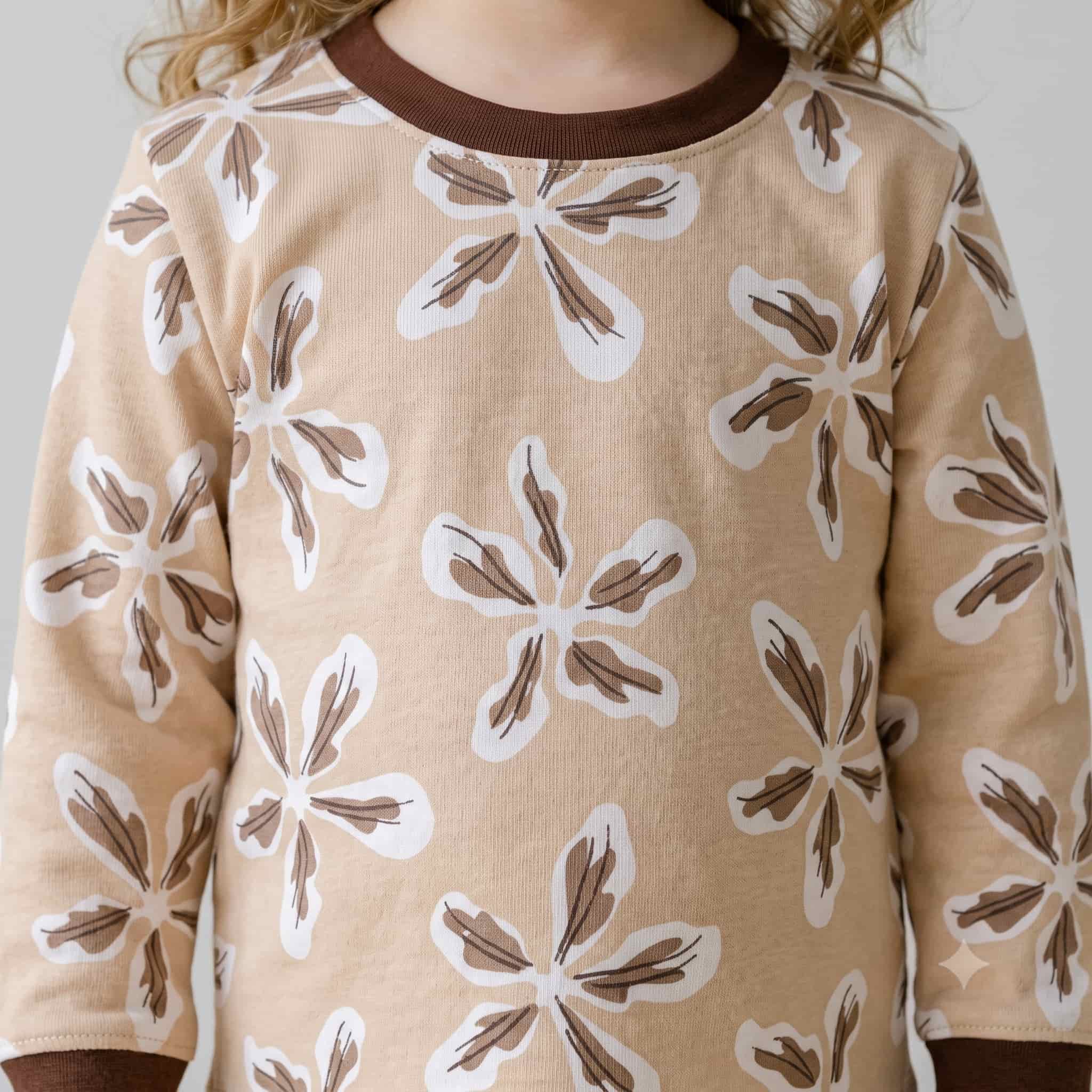 Petal Charm Girls Full Sleeves Pajama Set - Beige