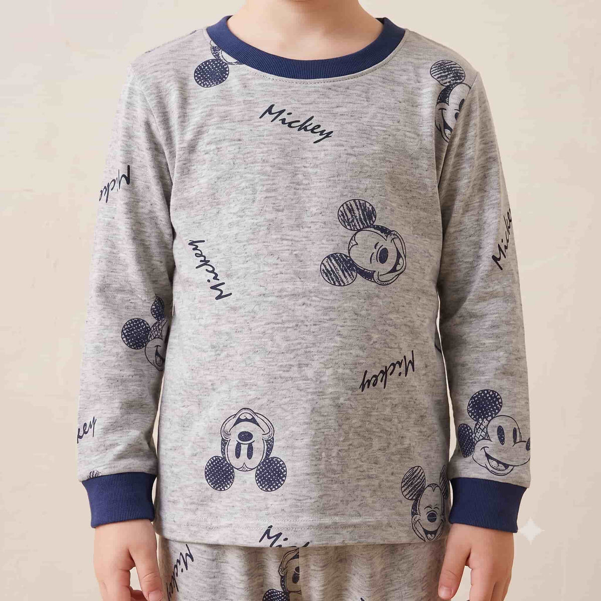 Mickey Mouse Boys Full Sleeves Pajama Set - Light Grey