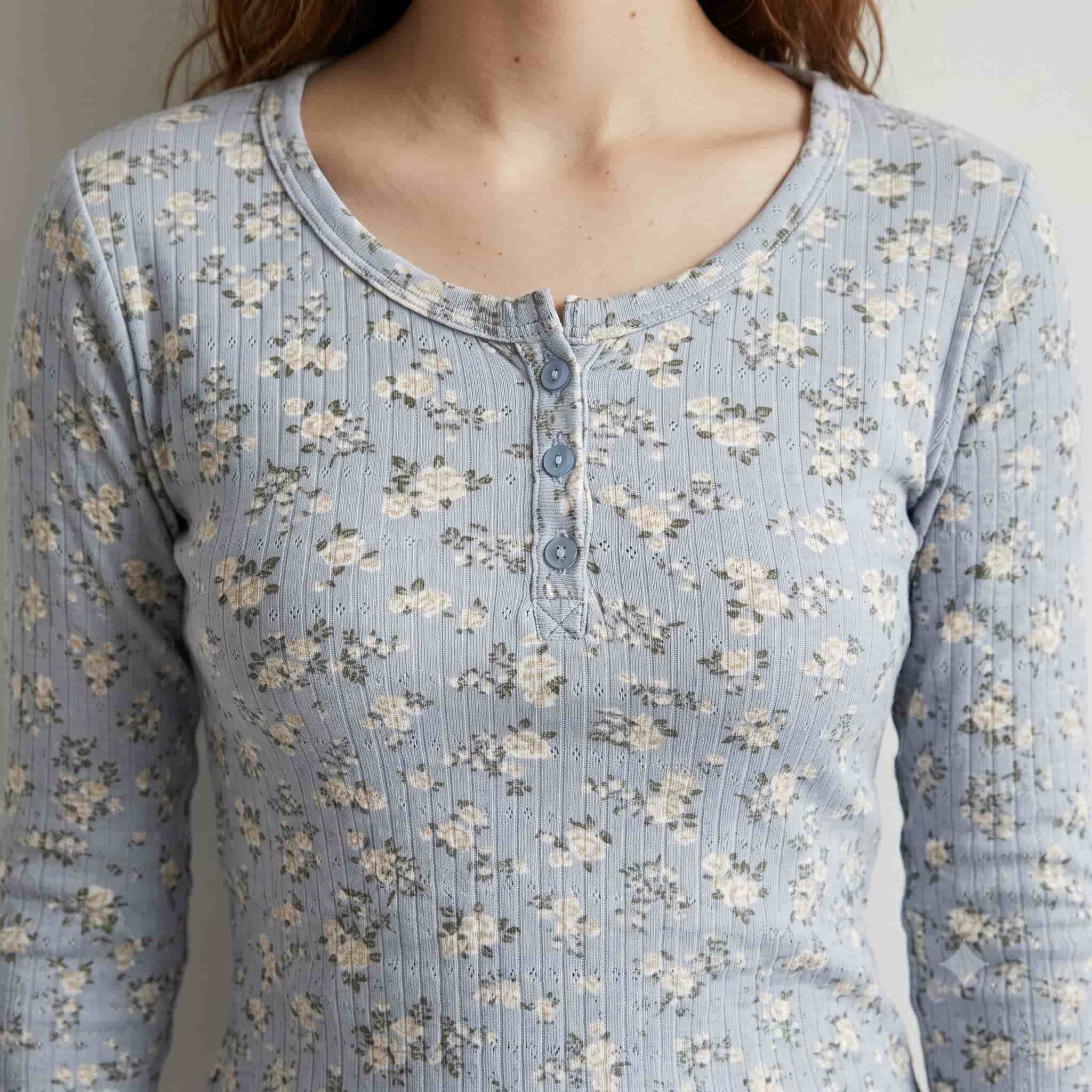 Cloud Blossom Women Full Sleeves Pajama Set – Mist Blue