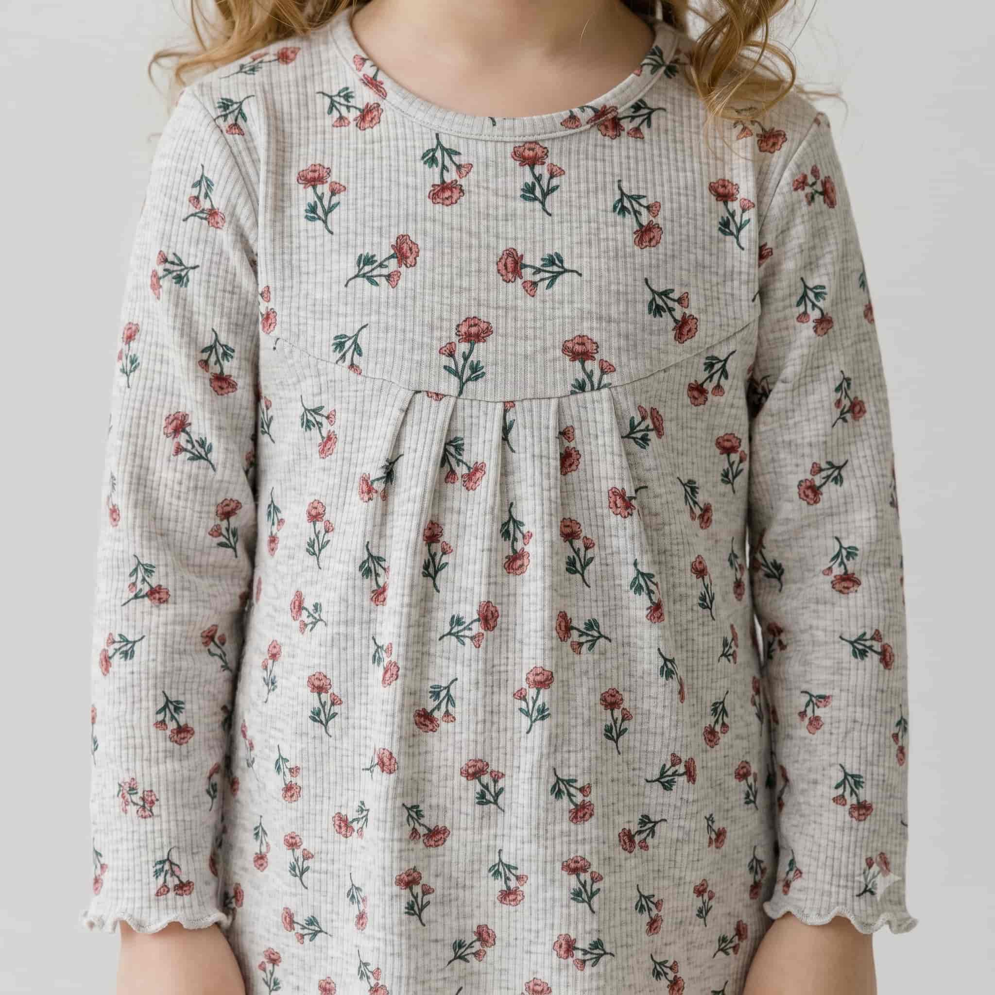Rosy Sprig Girls Full Sleeves Pajama Set - Heather Grey