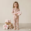 Floral Rib Girls Full Sleeves Pajama Set - Peach